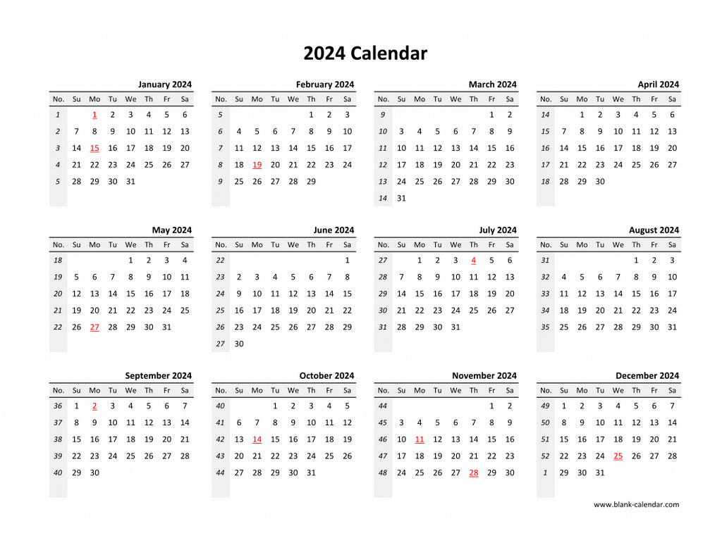 Yearly 2024 Calendars | Editable And Printable Calendar 2024