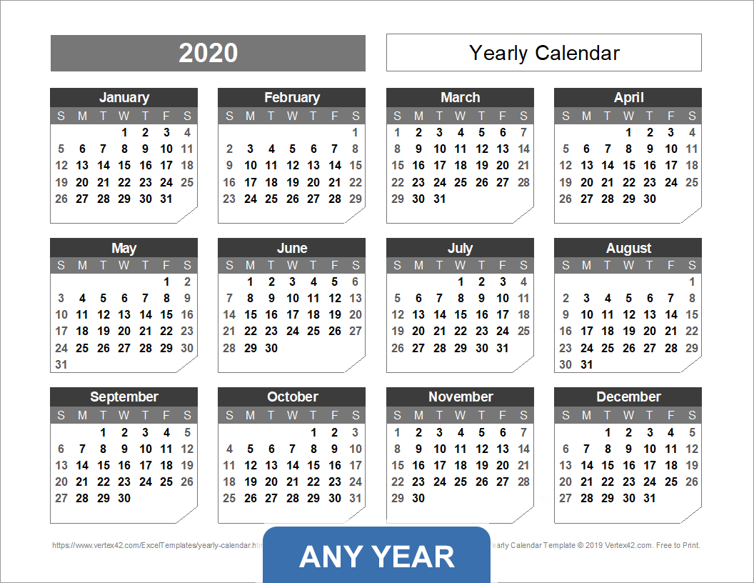 Yearly Calendar Template For 2023 And Beyond | 2024 Calendar Printable Vertex42