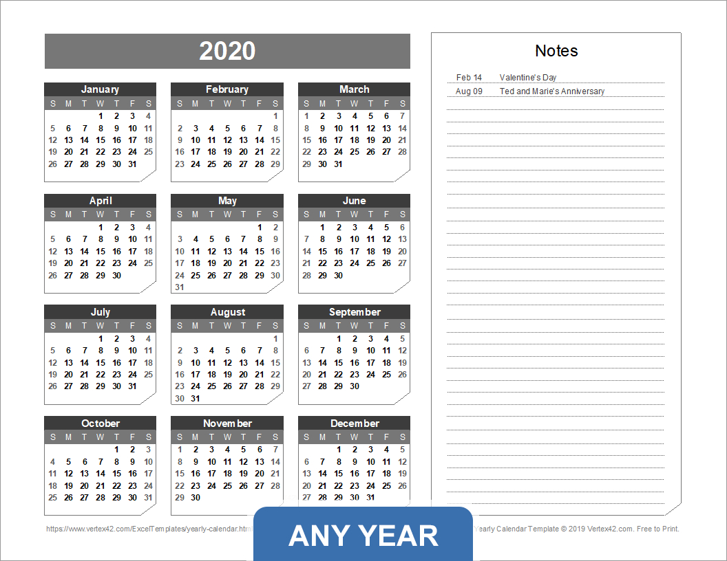Yearly Calendar Template For 2023 And Beyond | Vertex42 Calendar Printable 2024