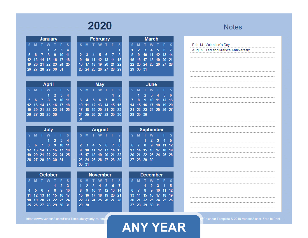 Yearly Calendar Template For 2023 And Beyond | Vertex42 Printable Calendar 2024