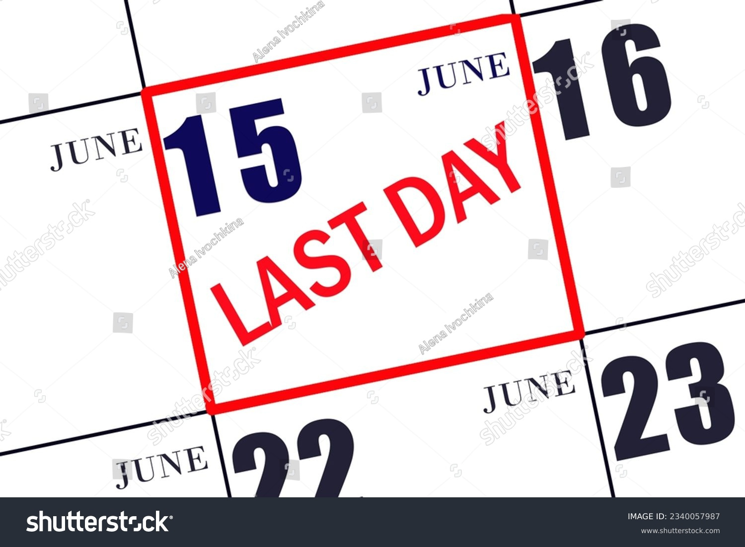 15Th Day June Text Last Day Stock Illustration 2340057987 | Last Day of June Calendar