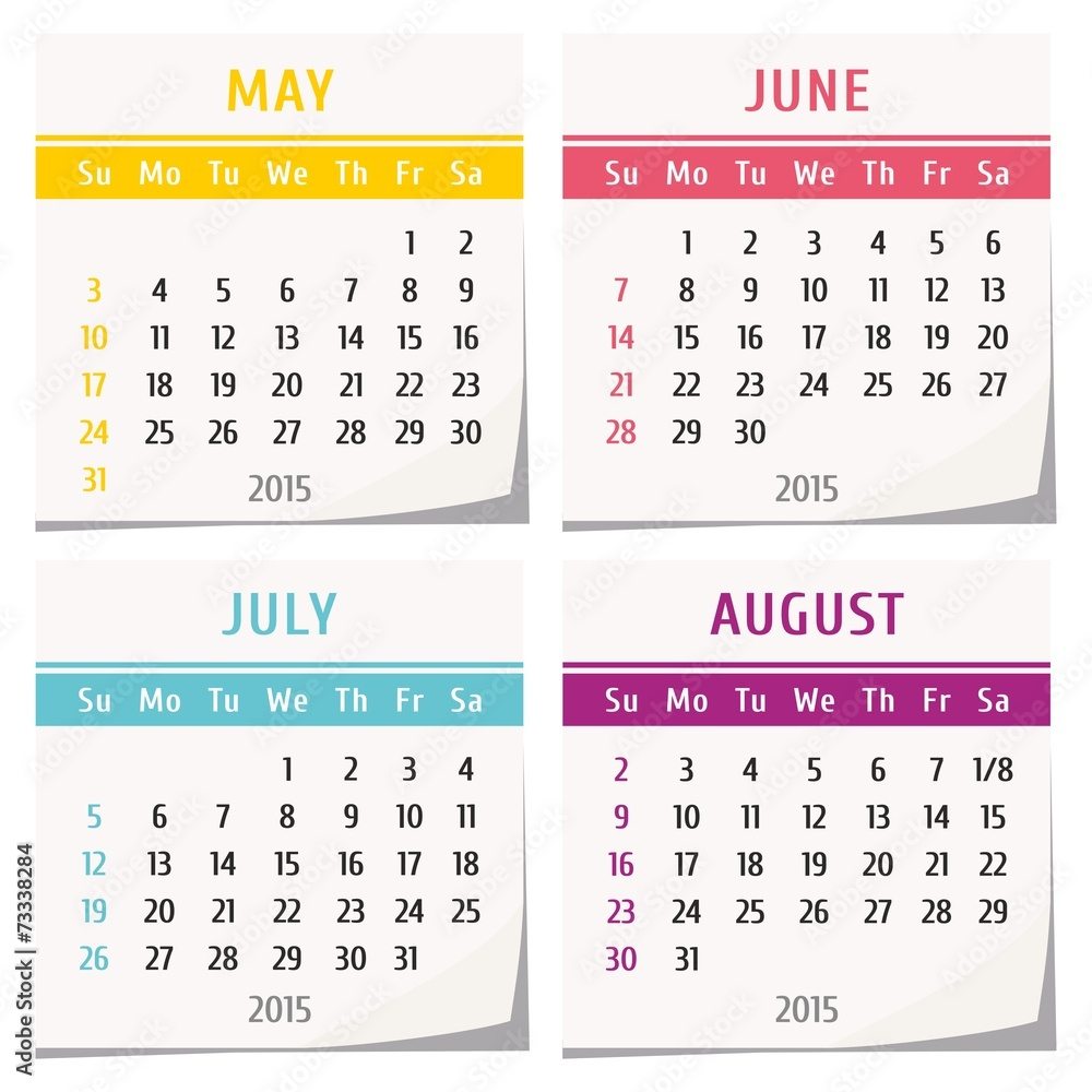 2015 Calendar - May, June, July, August Stock-Vektorgrafik | Adobe | Calendar May June July August