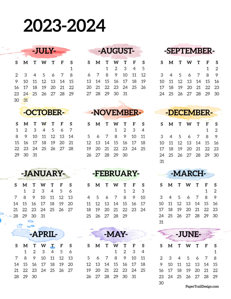 2023-2024 School Year Calendar Free Printable - Paper Trail Design | Academic Calendar July 2024 To June 2024