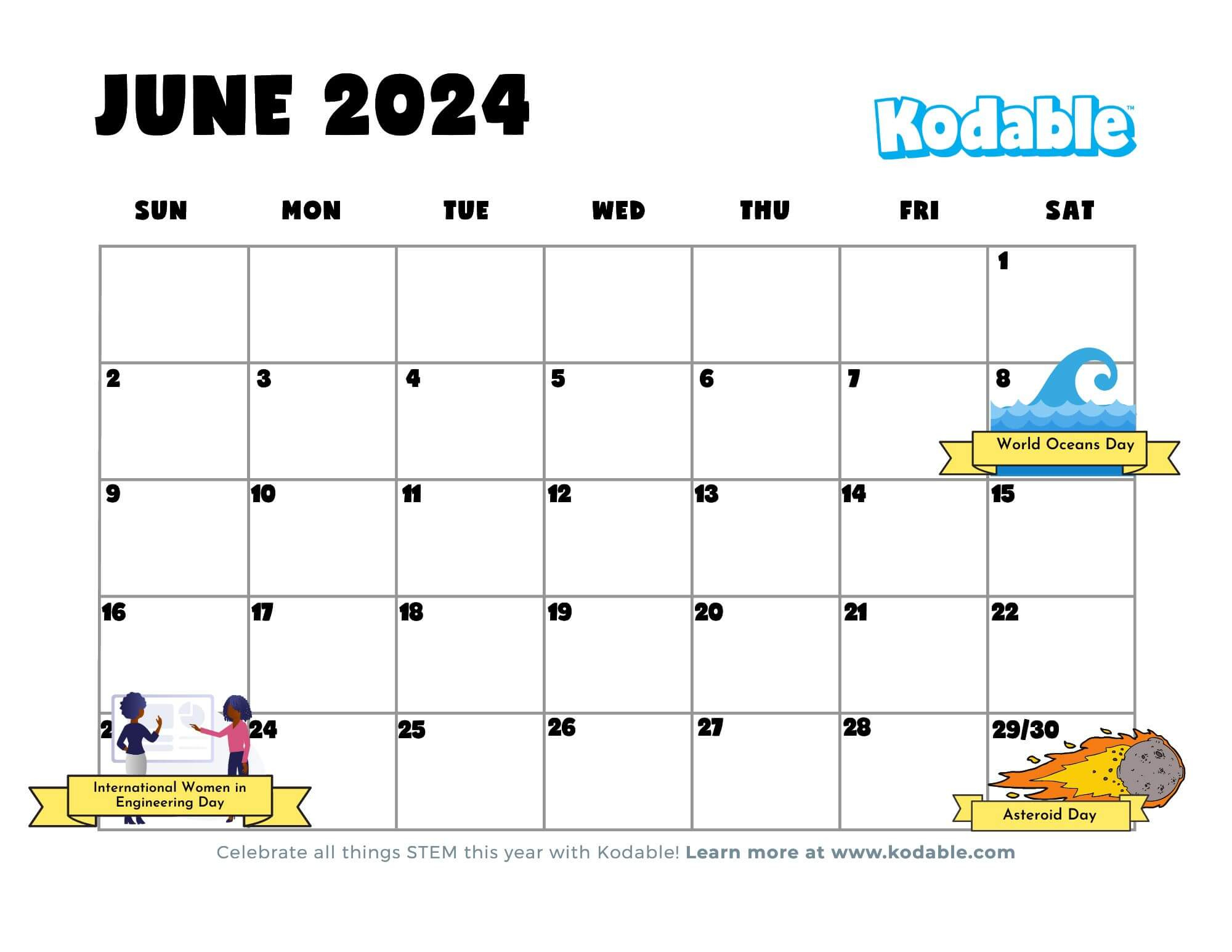 2023-2024 Stem Events Calendar And Holidays For Teachers | Kodable | Calendar Events For June 2024