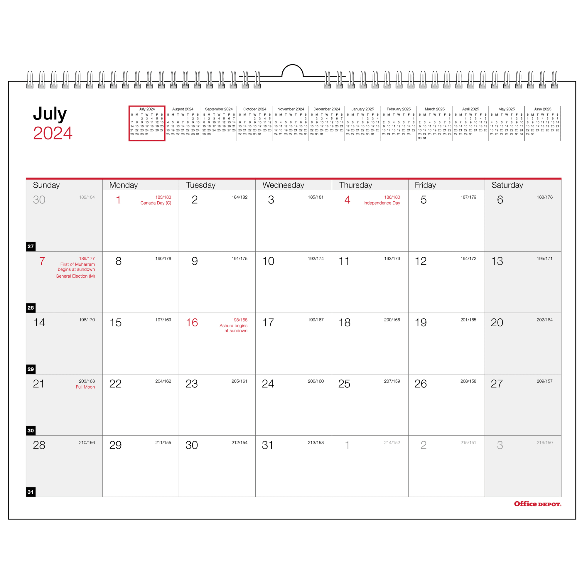 2024-2025 Office Depot® Brand Monthly Academic Wall Calendar, 11&amp;quot; X 8-1/2&amp;quot;, 30% Recycled, July 2024 To June 2025 | July 1 2024 to June 30 2025 Calendar