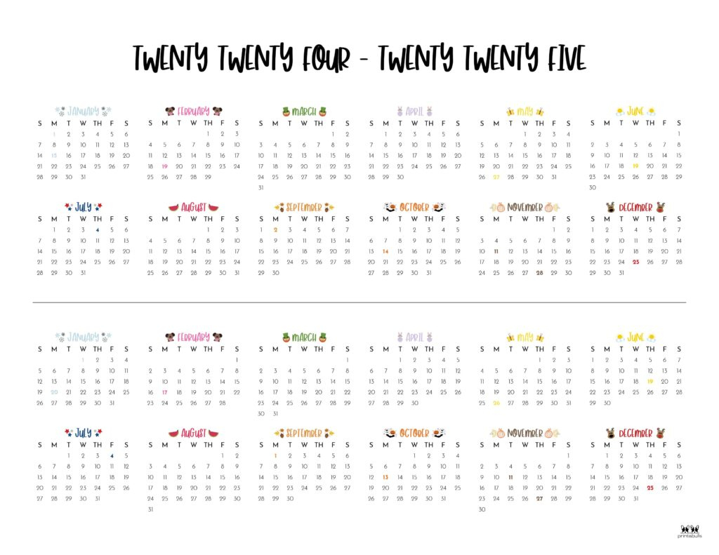 2024-2025 Two Year Calendars - 10 Free Printables | Printabulls | August 2024 - June 2025 Calendar Printable