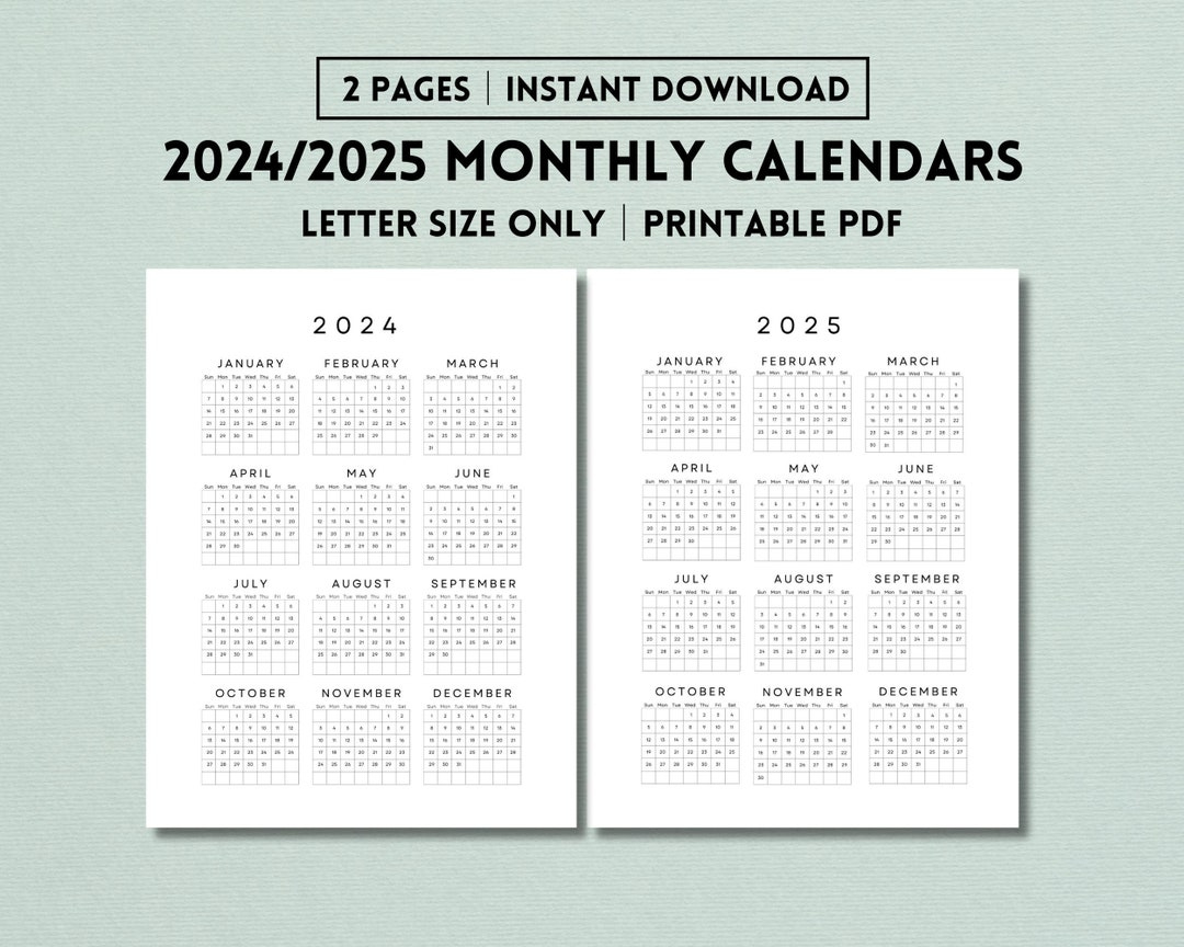 2024/2025 Yearly Calendar One Sheet Printables, Year At A Glance | Calendar June 2024 to May 2025