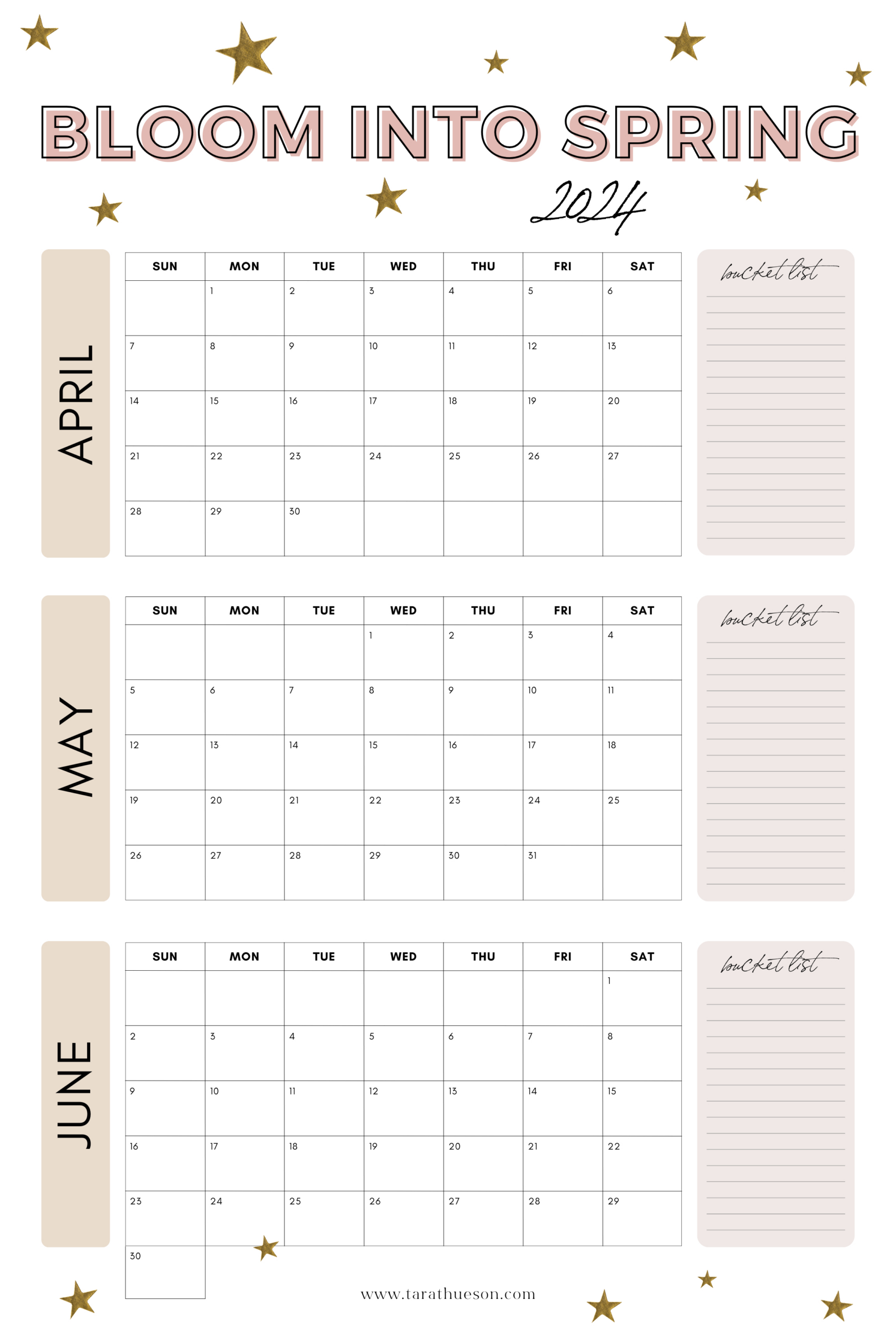 2024 April - June Calendar - Free Printable – Tara Thueson | 2024 April May June Calendar