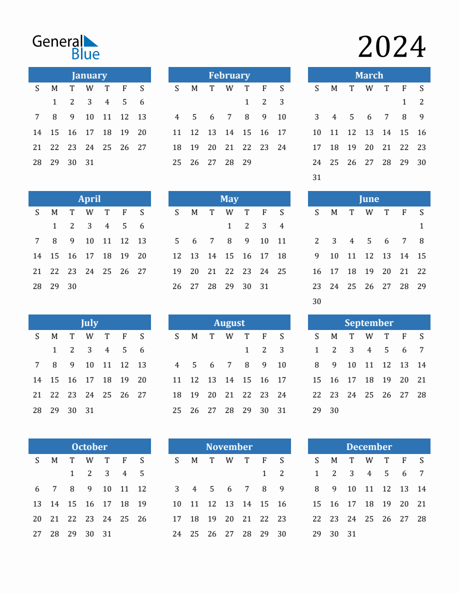 2024 Yearly Calendar | General Blue June 2024 Calendar