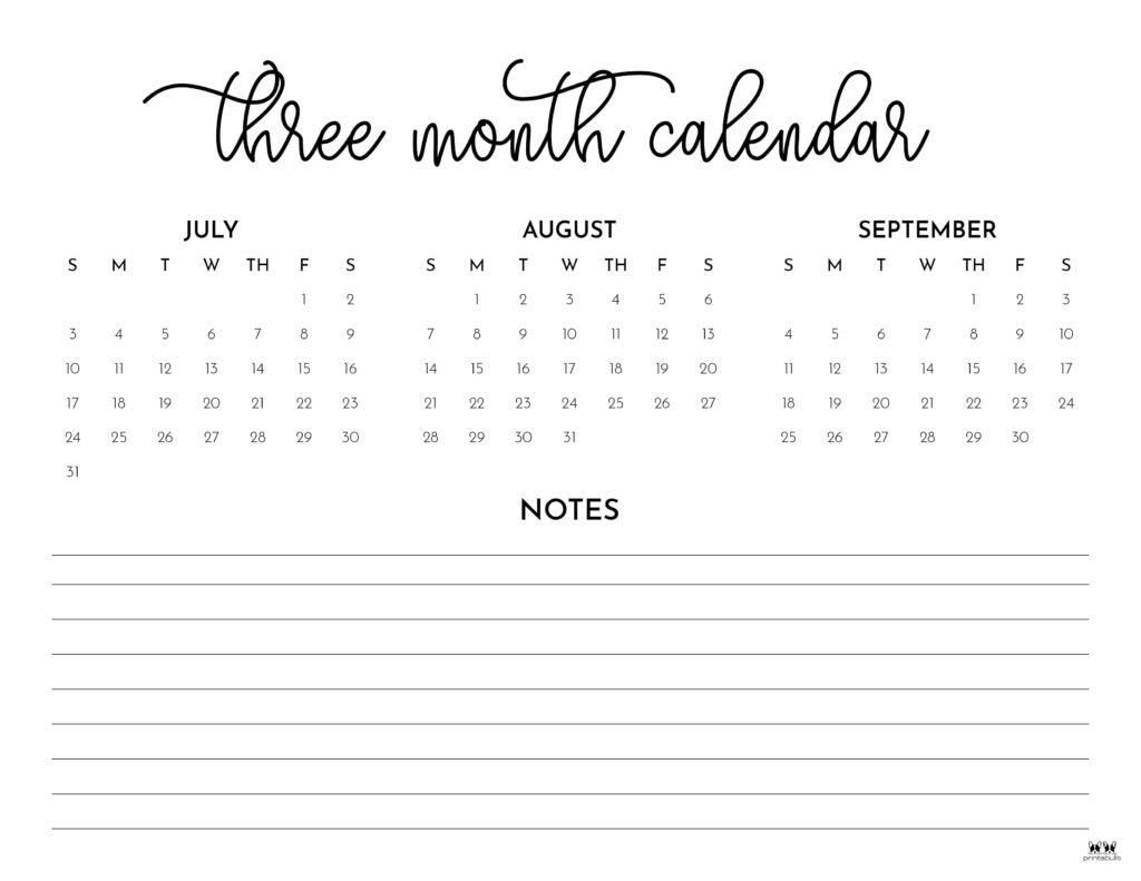 3 Month/Quarterly Calendars - 84 Free Printables | Printabulls | 3 Month Calendar May June July