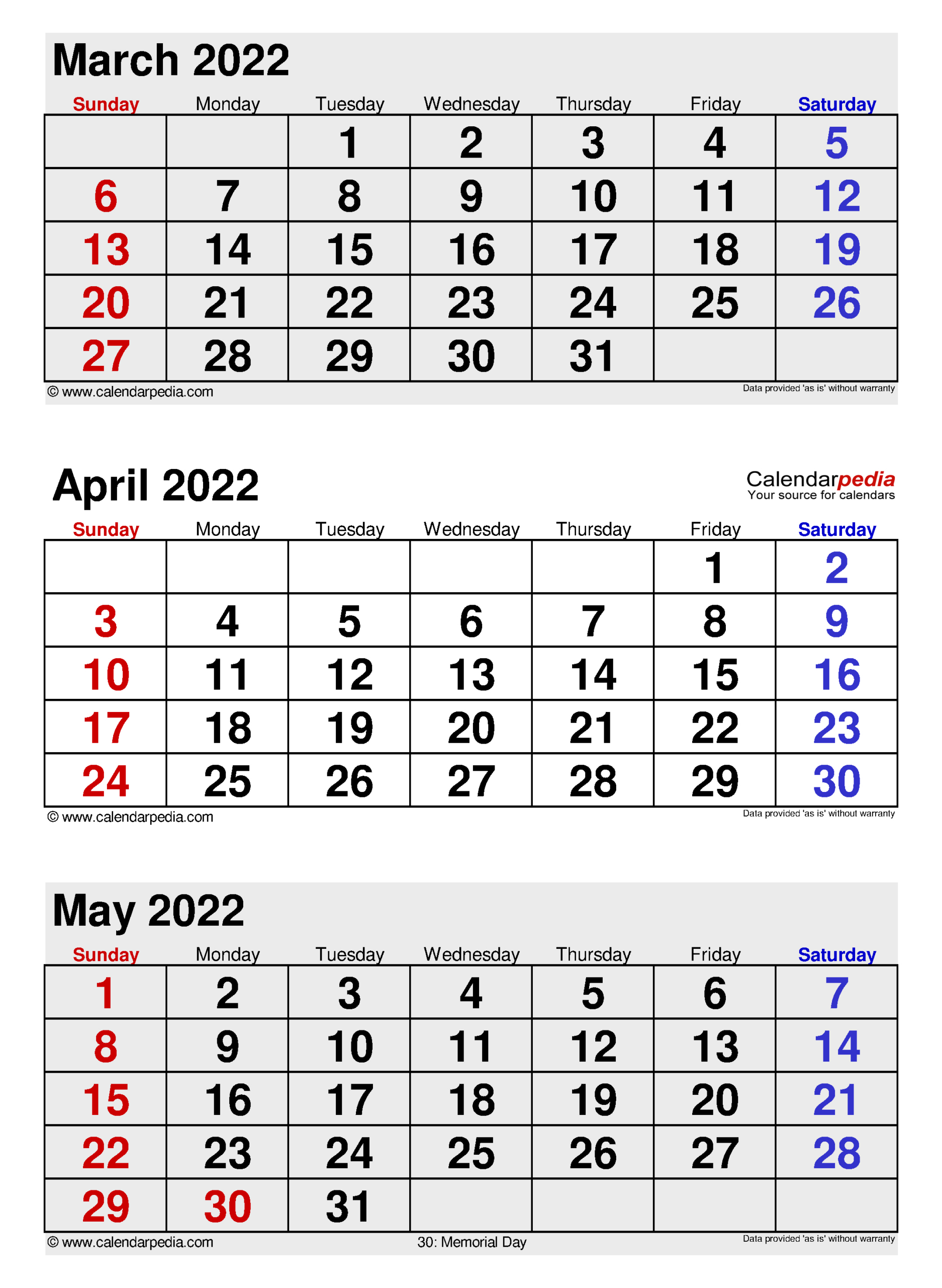 April 2022 Calendar | Templates For Word, Excel And Pdf | March April May June Calendar