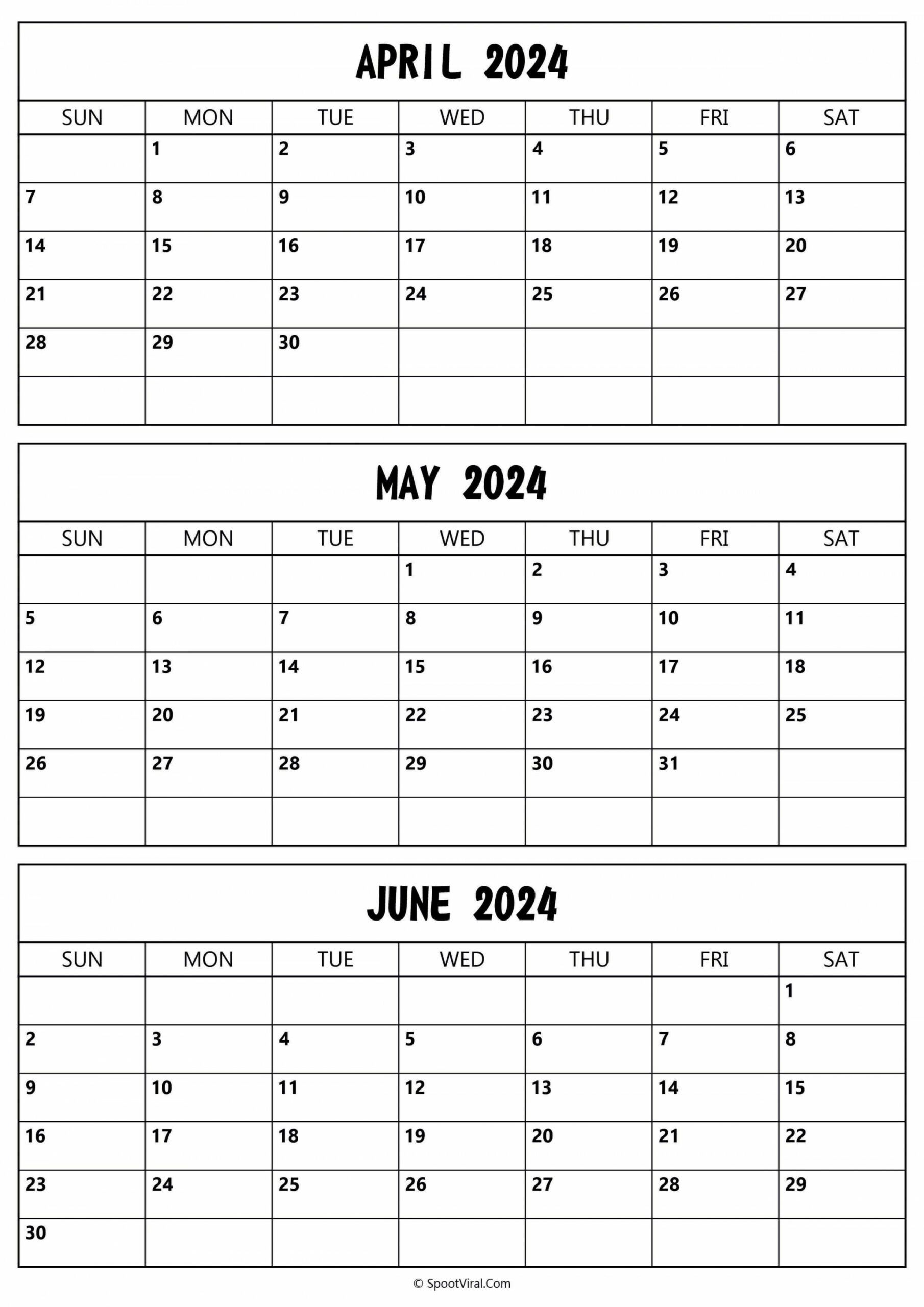 April – June 2024 Calendar | Calendar June, March Calendar | 2024 April May June Calendar