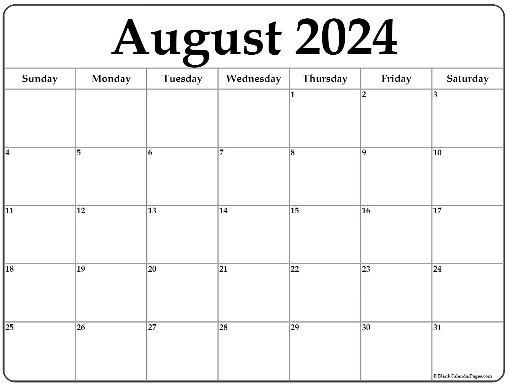 August 2024 Calendar | Free Printable Calendar | Blank Calendar August 2024 To June 2024