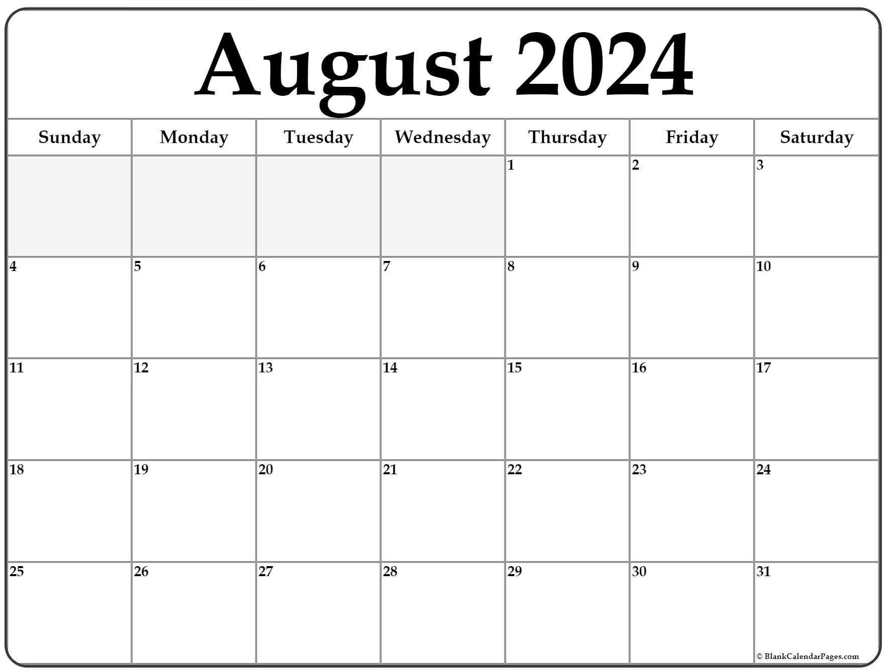 August 2024 Calendar | Free Printable Calendar | Printable Calendar August 2024 To June 2024