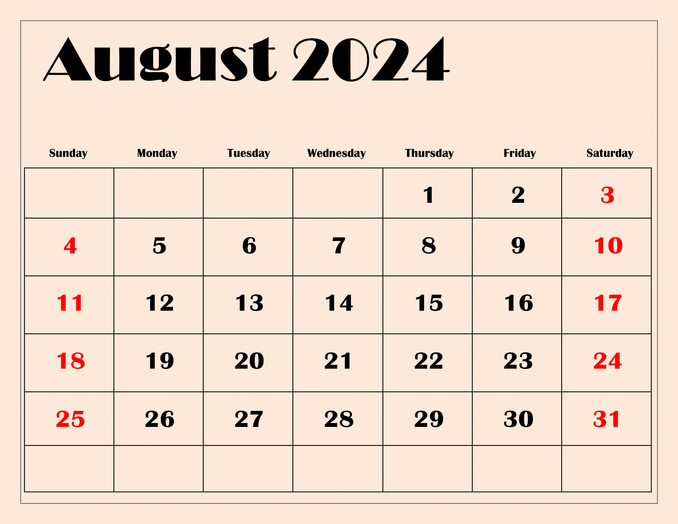 August 2024 Calendar Printable Pdf Templates Free Download | Free Printable Calendar August 2024 - June 2025