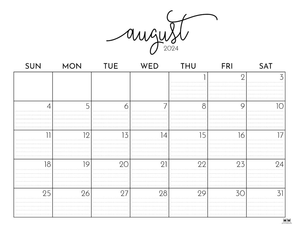 August 2024 Calendars - 50 Free Printables | Printabulls | Blank Calendar August 2024 to June 2024