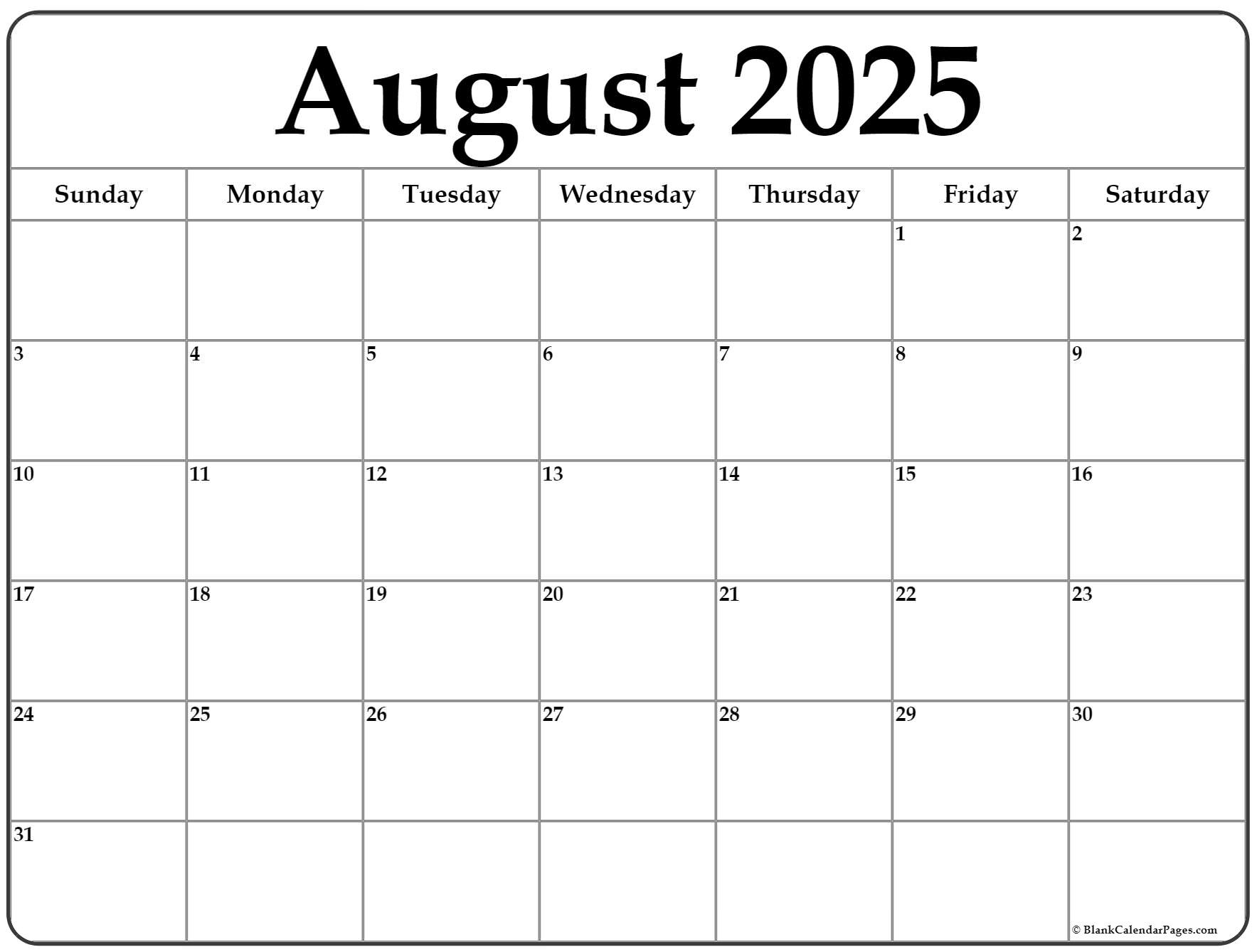 August 2025 Calendar | Free Printable Calendar | June 2024 - May 2025 Calendar