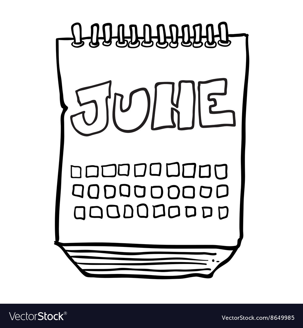 Black And White Freehand Drawn Cartoon Calendar Vector Image | Black and White June Calendar