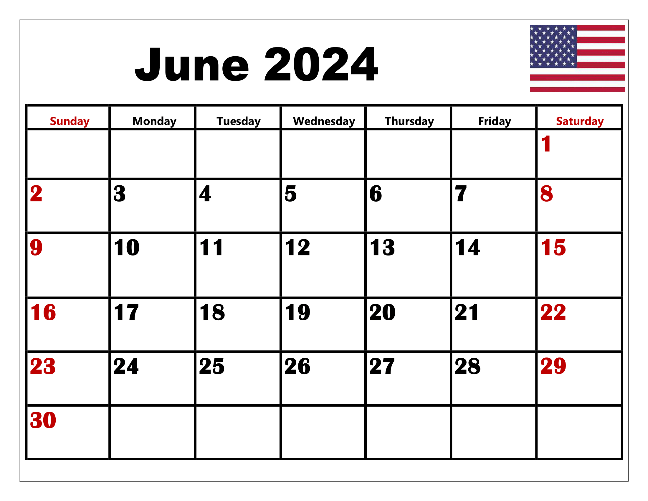 Blank June 2024 Calendar Printable Pdf Templates Free Download | 2024 Calendar With Holidays June