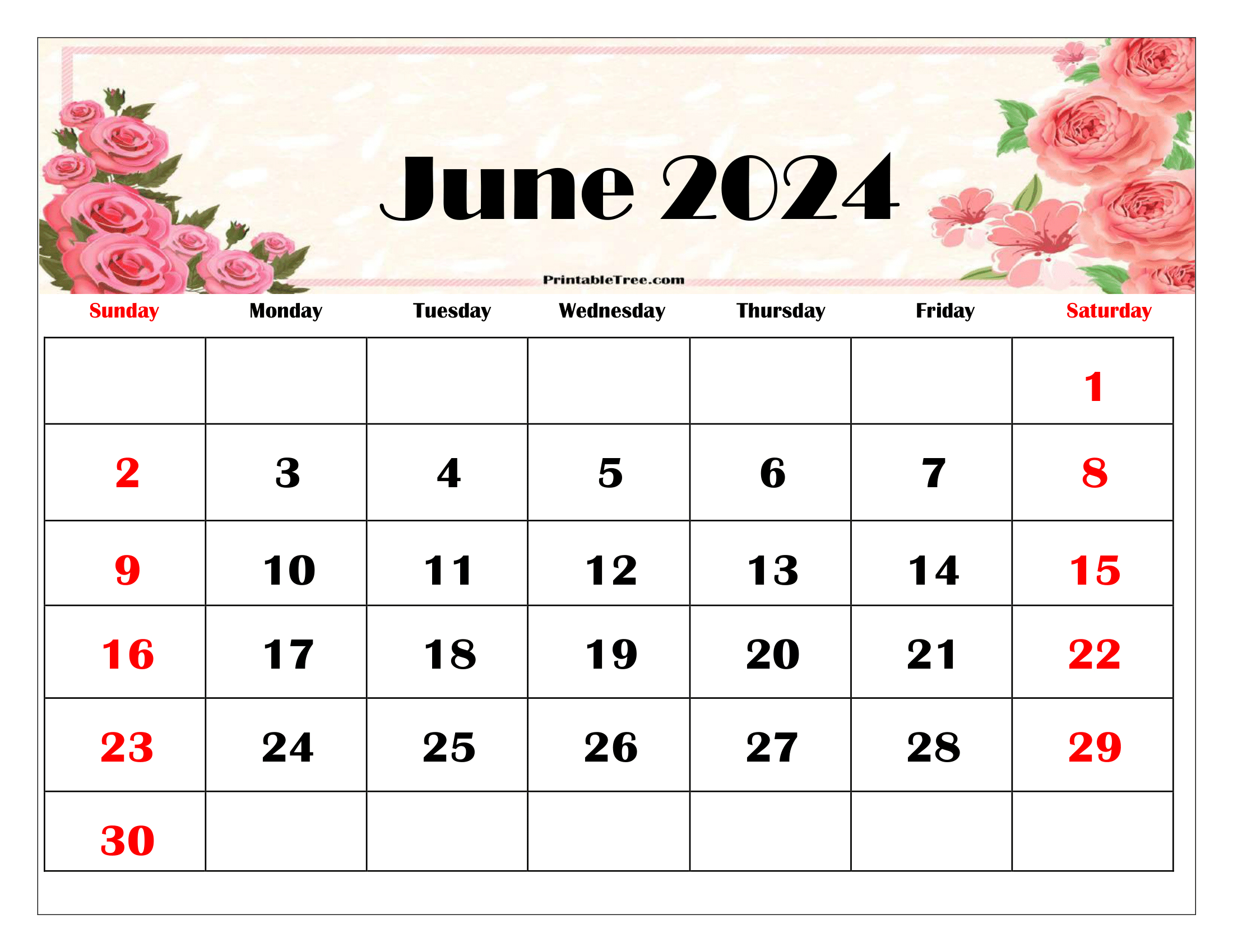 Blank June 2024 Calendar Printable Pdf Templates Free Download | June 2024 Calendar With Holidays Printable