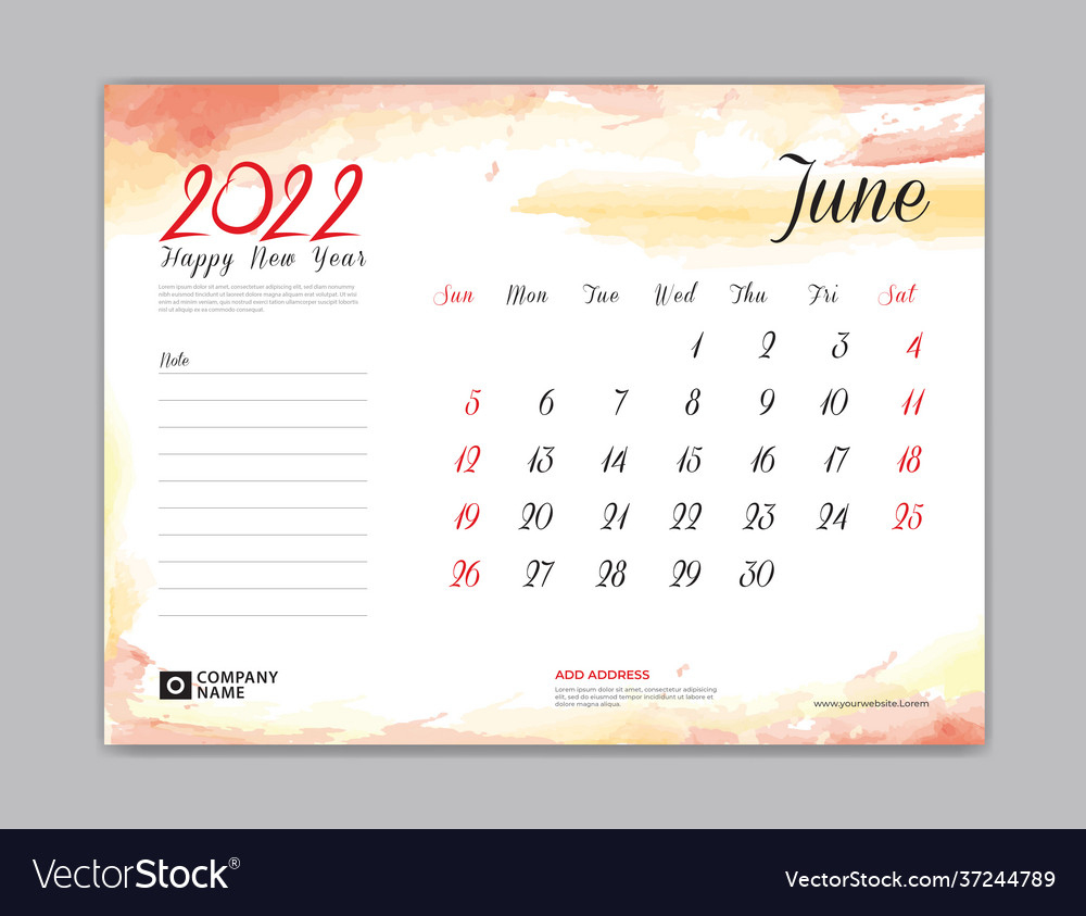 Calendar 2022 Template-June Month Design Vector Image | Give Me The Calendar For The Month Of June