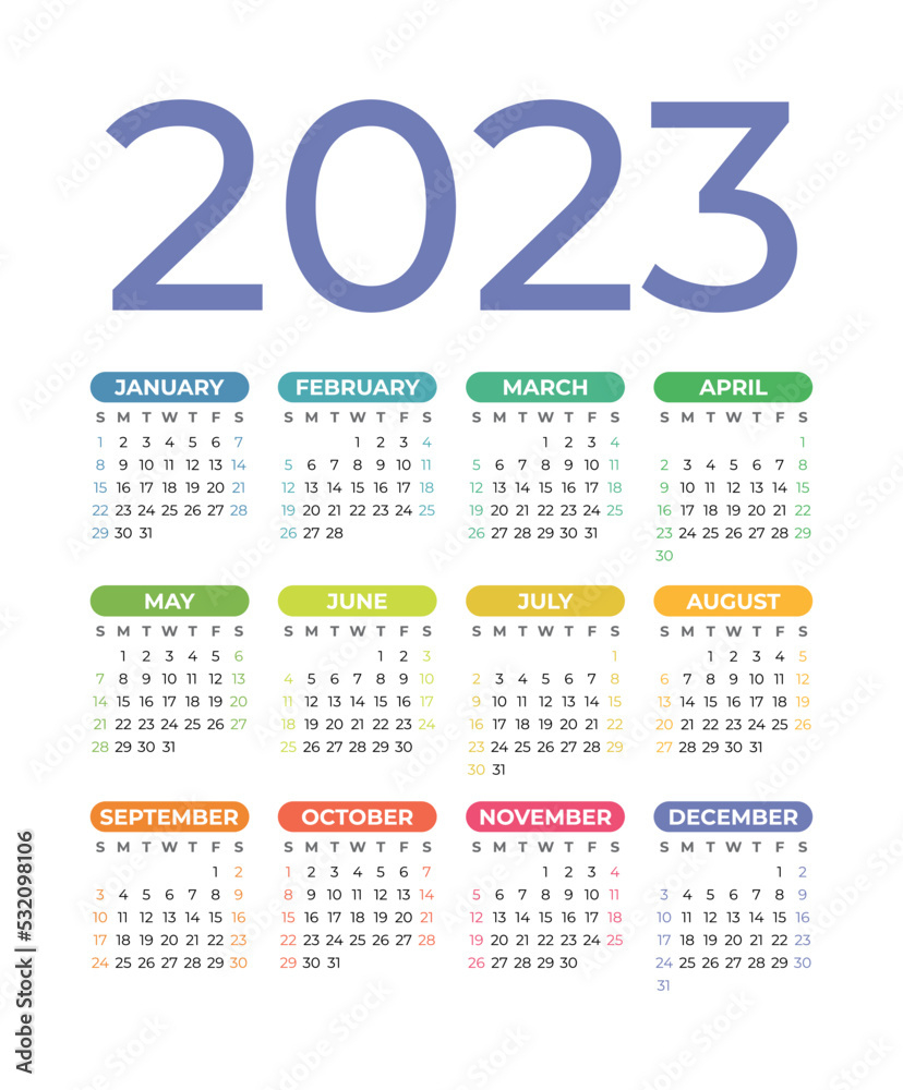 Calendar 2023 Year. Vector Calender Design. Week Starts On Sunday | A Calendar Year Is July 1 to June 30