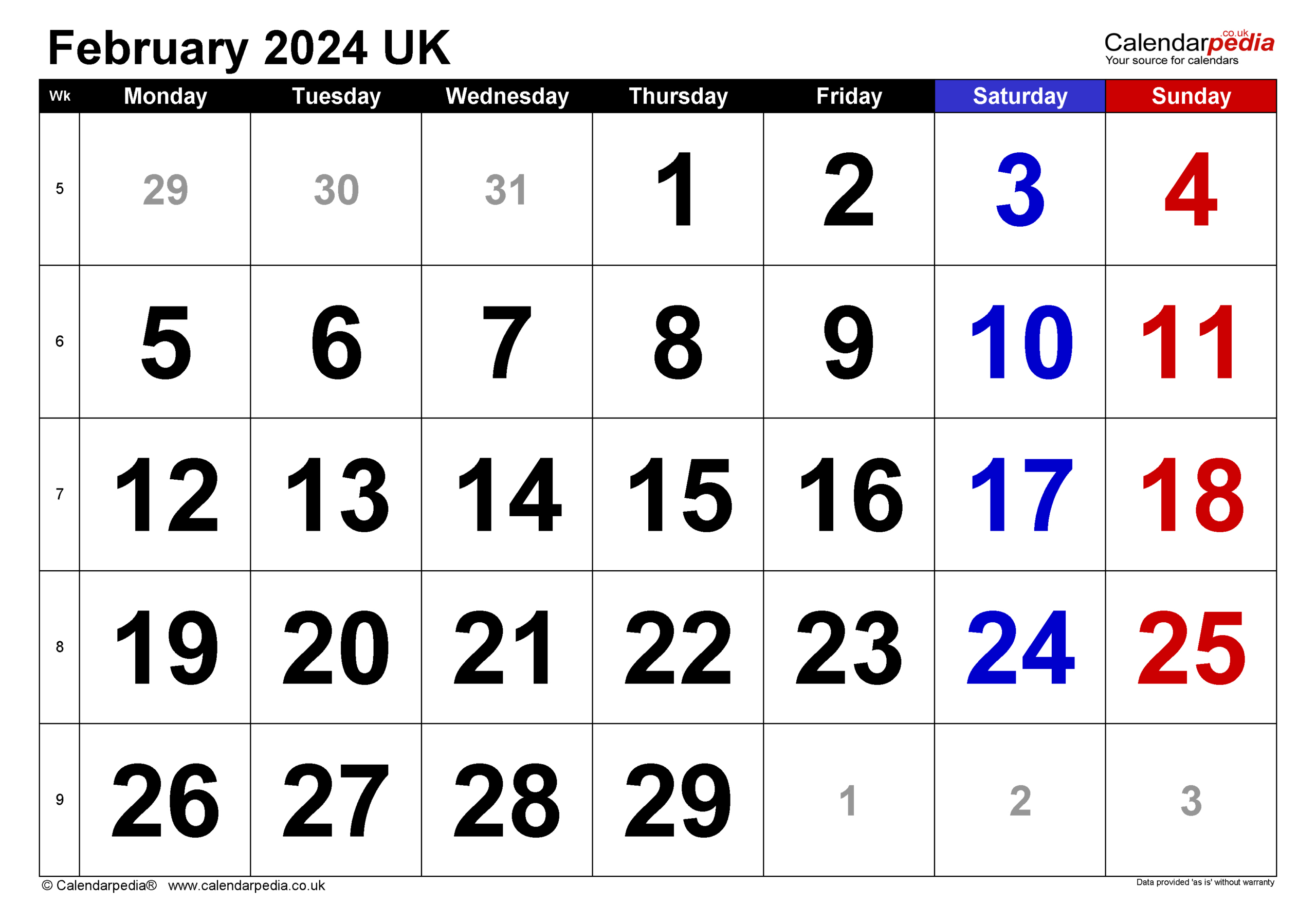 Calendar February 2024 Uk With Excel, Word And Pdf Templates | February to June Calendar 2024