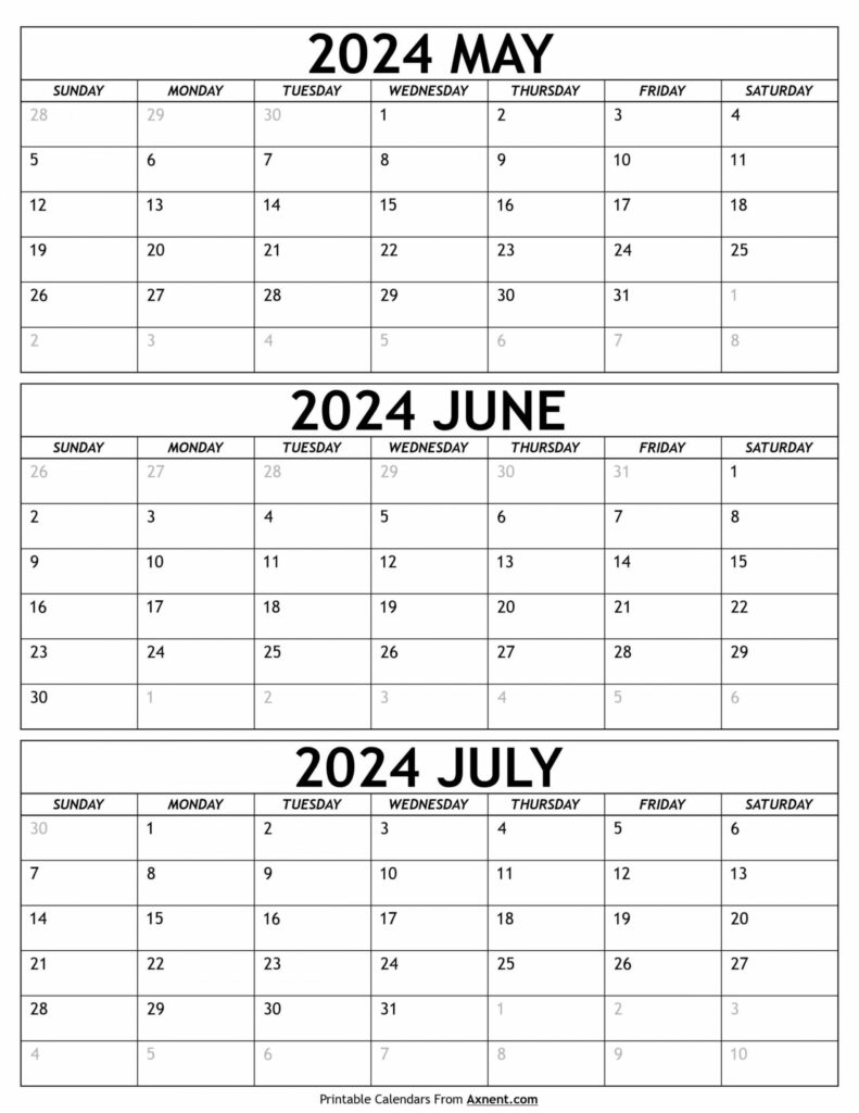 May June and July 2024 Calendar | Printable Calendar 2024