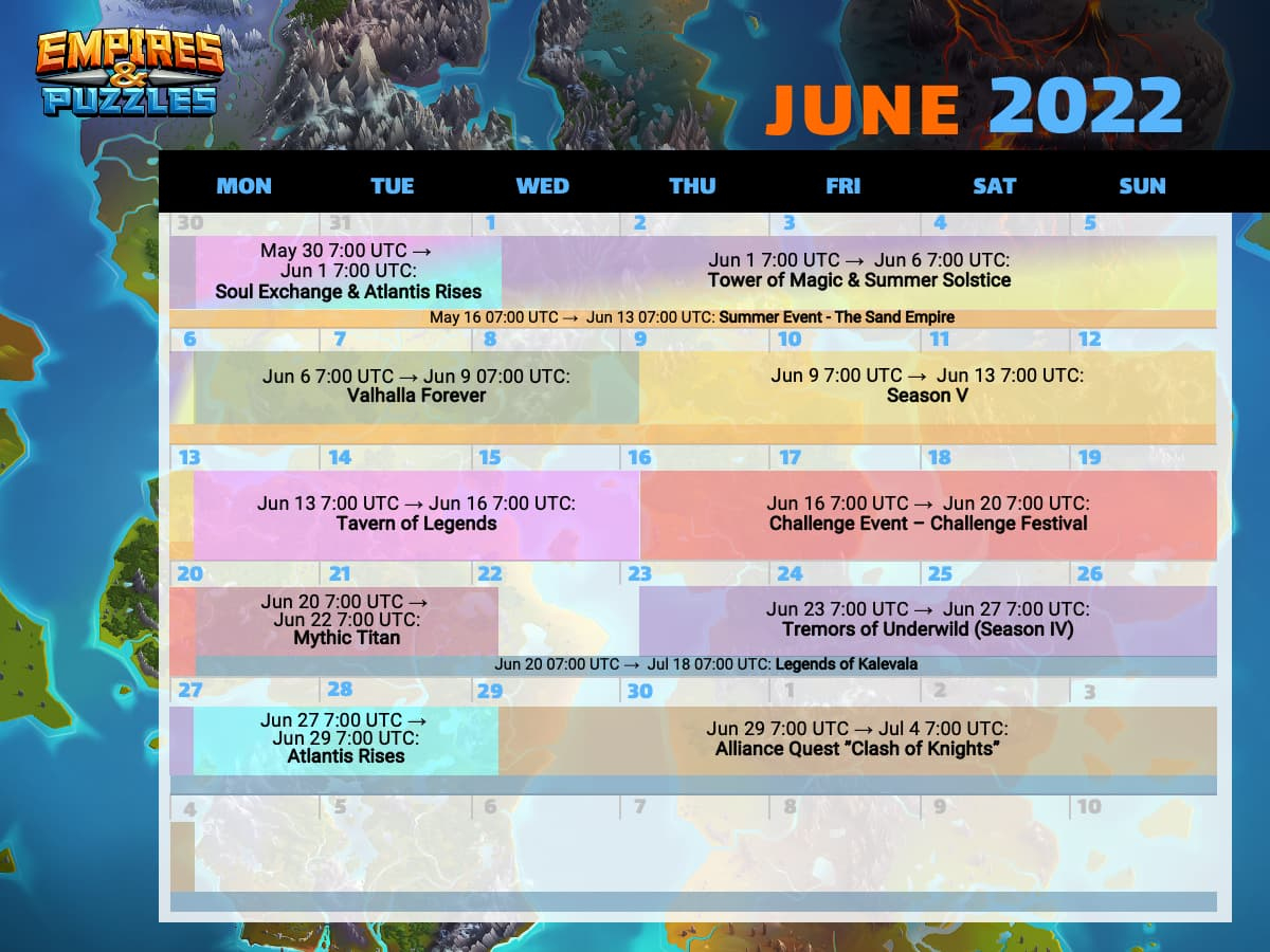 Calendar Of Events For June 2022 🗓️ - News &amp;amp; Updates - Empires | Empires And Puzzles June Calendar