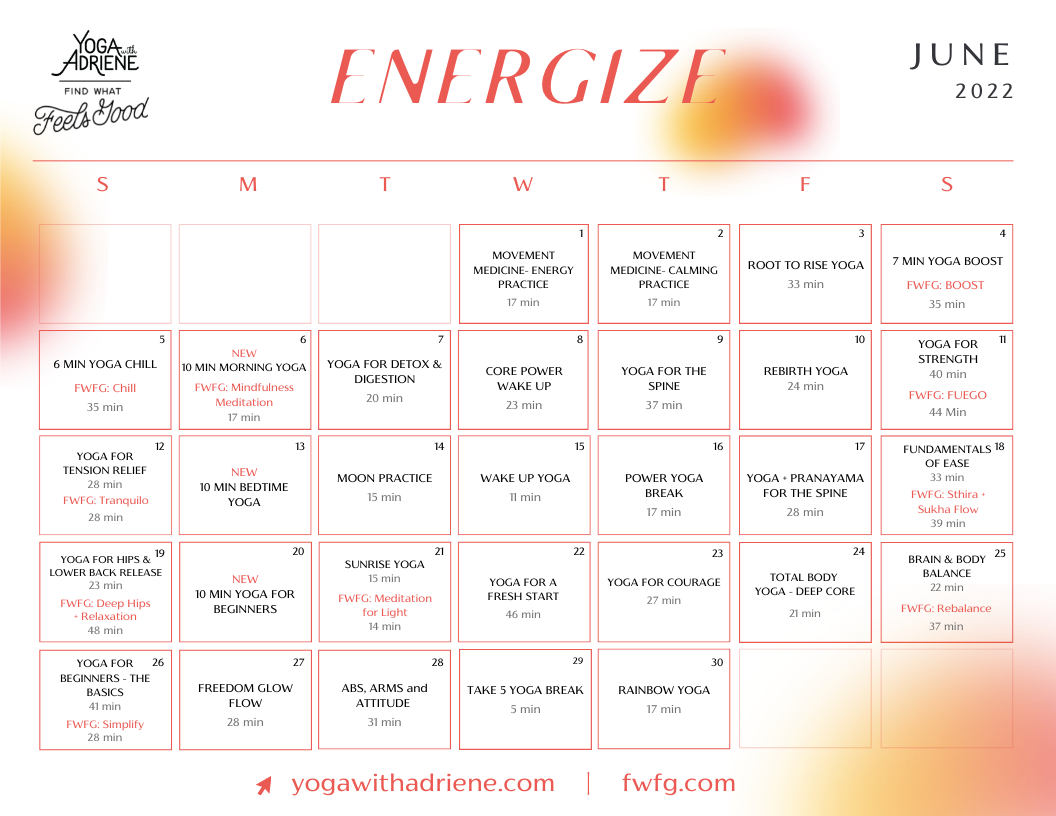 Calendar | Yoga With Adriene June Calendar