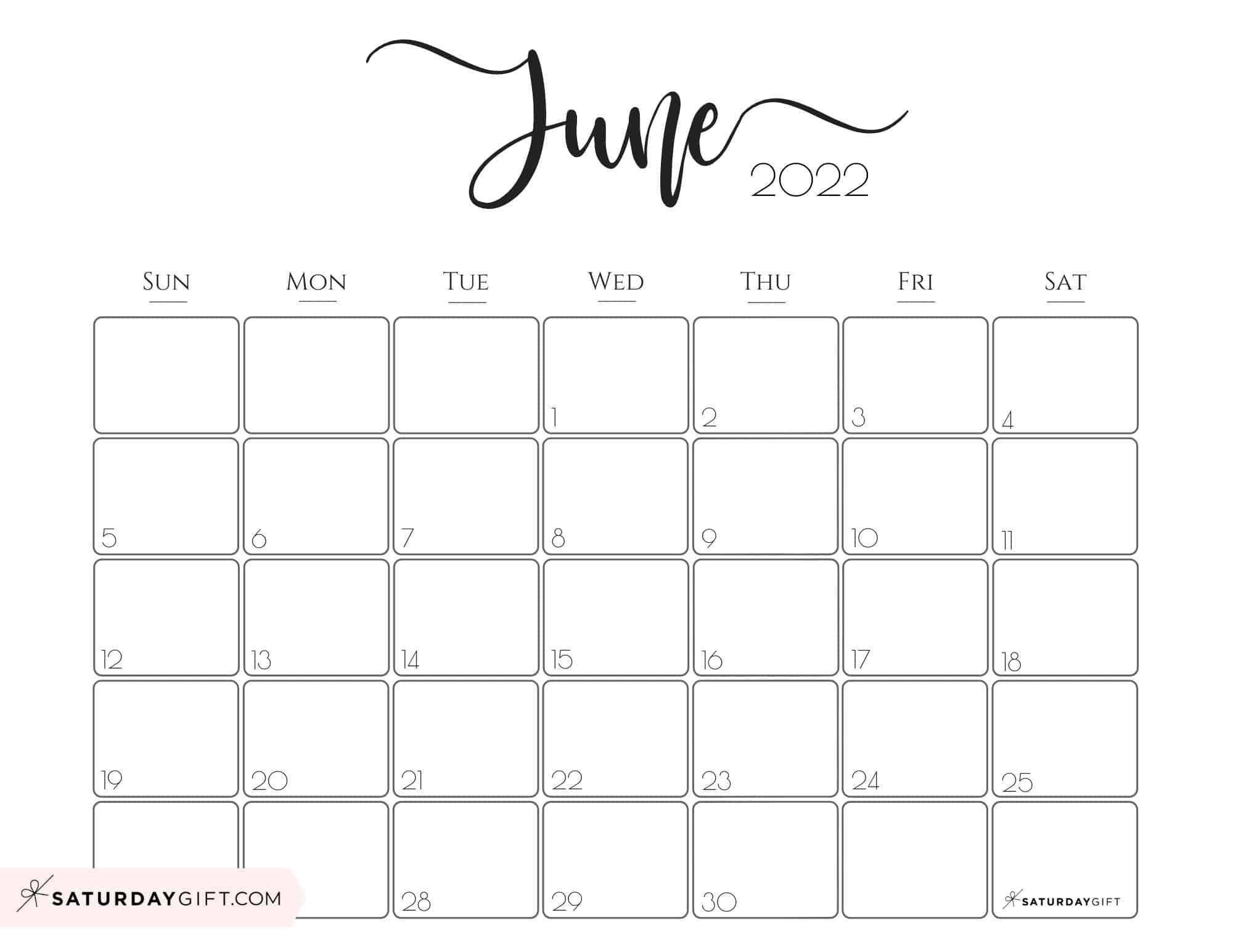 Cute (&amp;amp; Free!) Printable June 2022 Calendar | Saturdaygift | Free | Black and White June Calendar