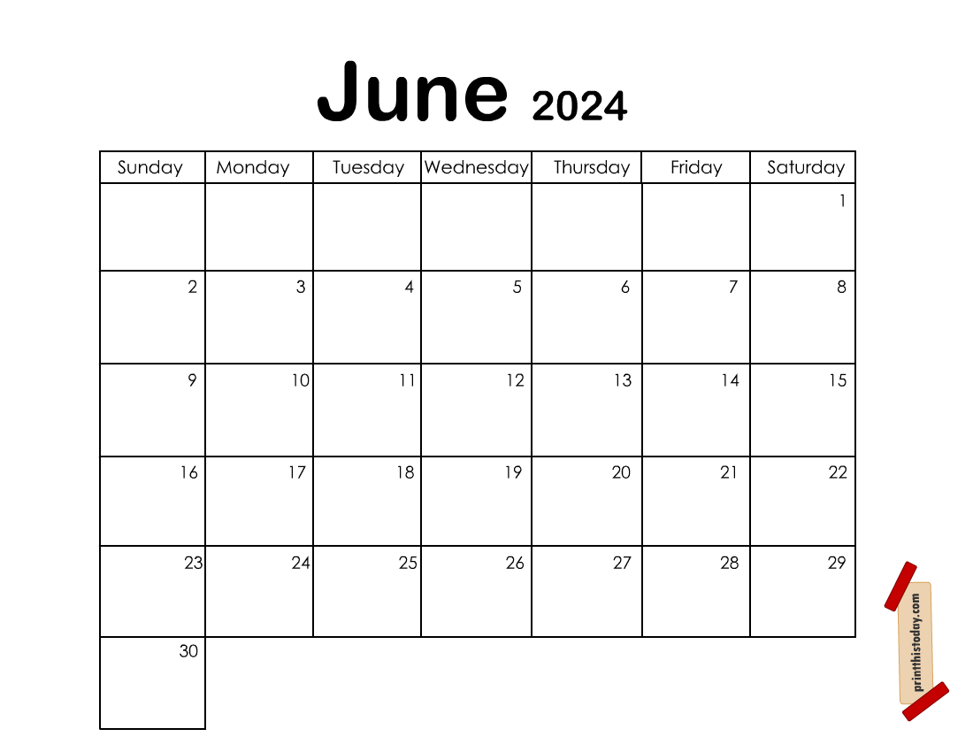 Cute Free Printable June 2024 Calendar Pages | Free Printable Blank Calendar June 2024