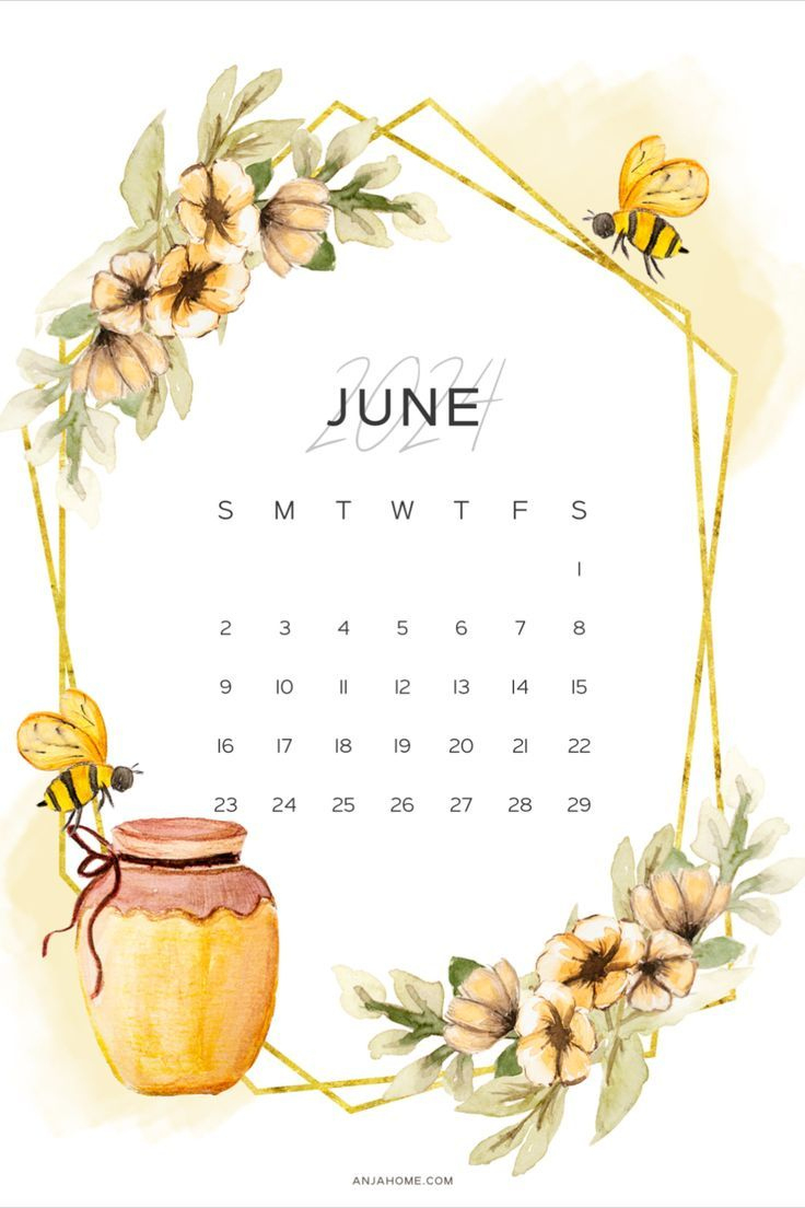 Cute June 2024 Calendar Printables - Anjahome | Printable Calendar | Cute June 2024 Calendar Printable