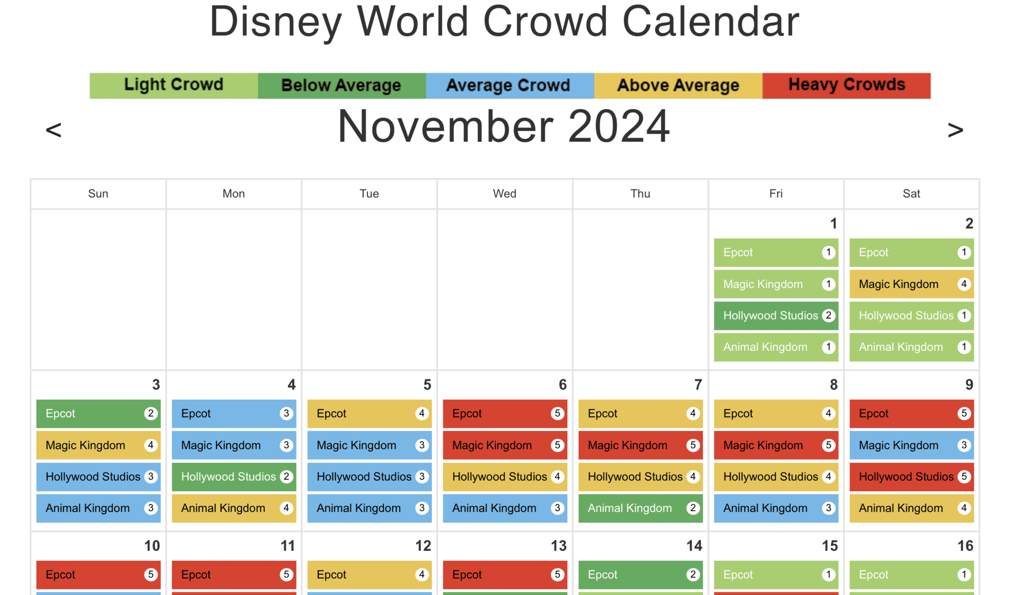 Disney World Crowd Calendar - 2024 Best Times To Go | Disney World June 2024 Crowd Calendar