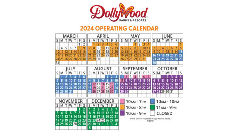 Dollywood'S 2024 Calendar And Operating Schedule | Dollywood Crowd Calendar June 2024