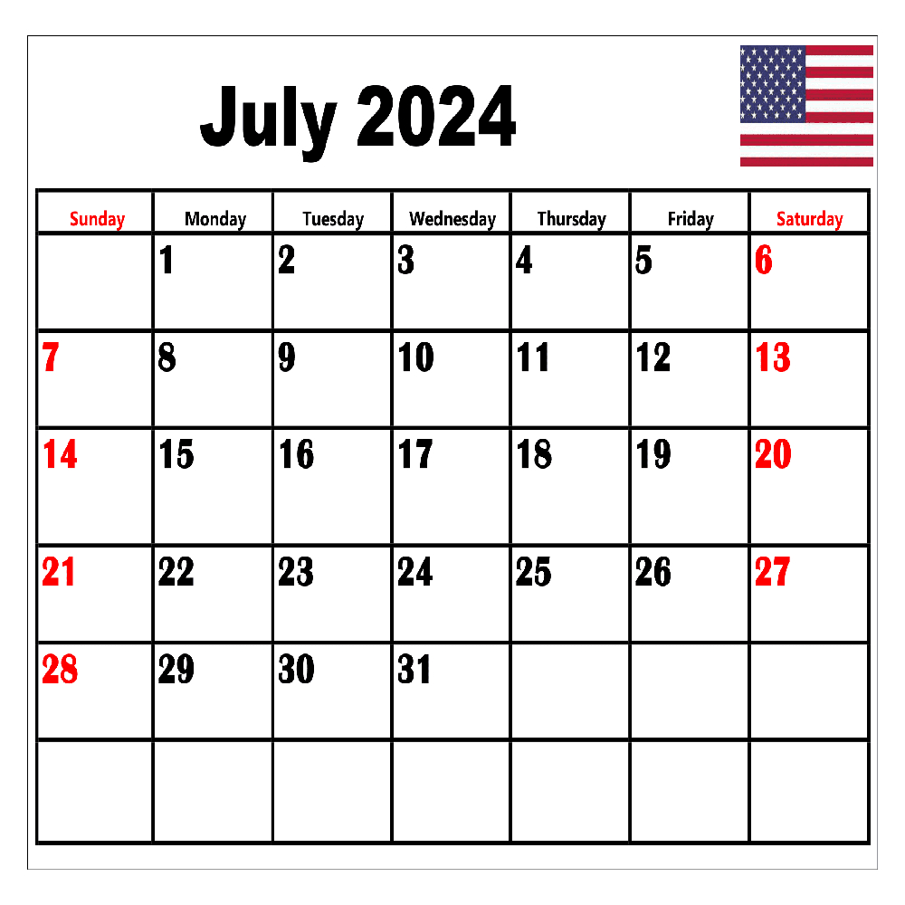 Download Free Monthly 2024 Calendar Printable Pdf With Holidays | 2024 June And July Calendar