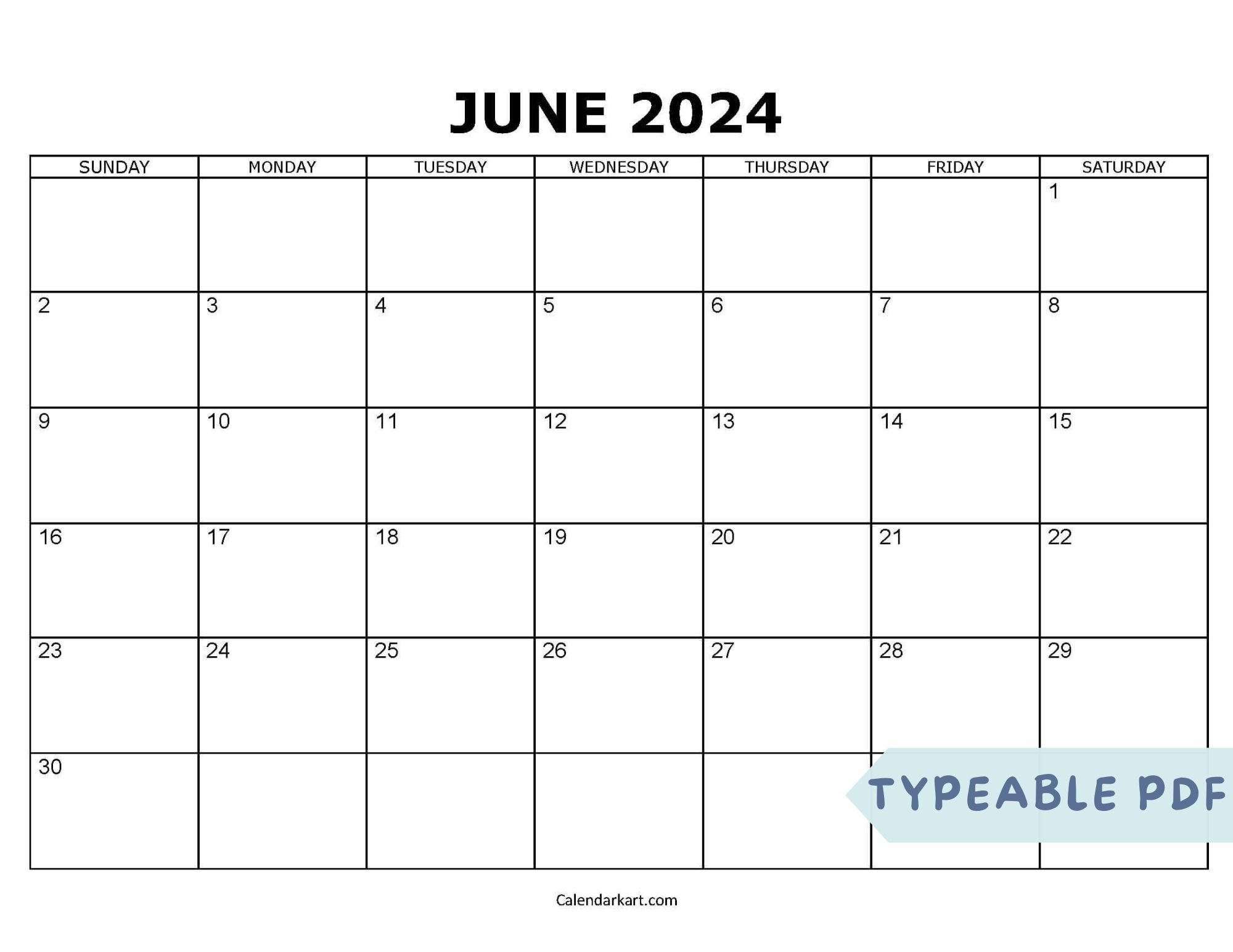 Download Free Printable June 2024 Calendar At Calendarkart | Blank June 2024 Calendar Printable