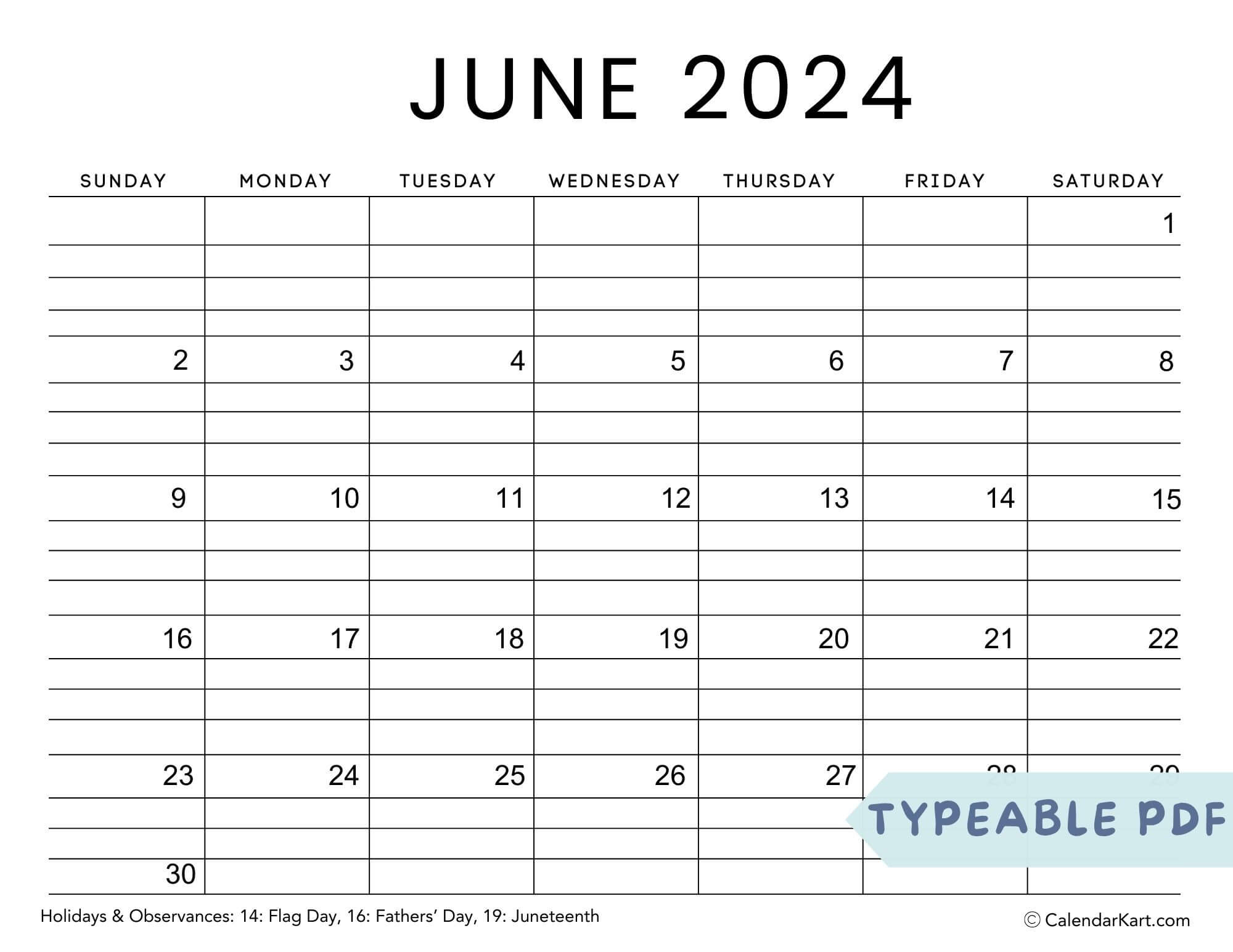 Download Free Printable June 2024 Calendar At Calendarkart | Calendar Template July 2024 to June 2024