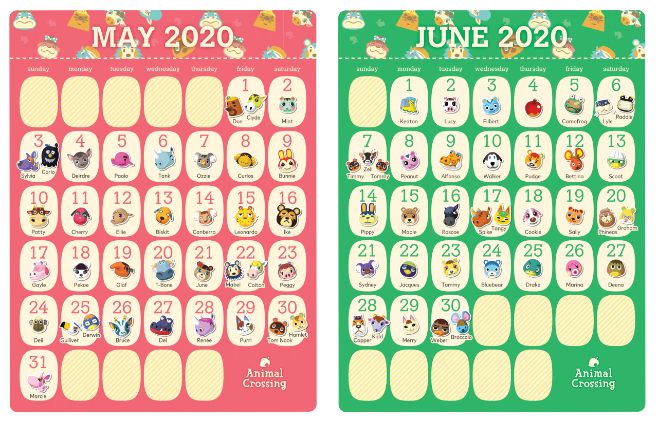 どうぶつの森 — Anabesque: Animal Crossing - 2020 Birthday | Animal Crossing Birthday Calendar June