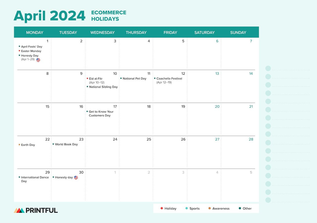 Ecommerce Holiday Calendar 2024: Sales Events And Key Dates | Printful | National Day Calendar 2024 June