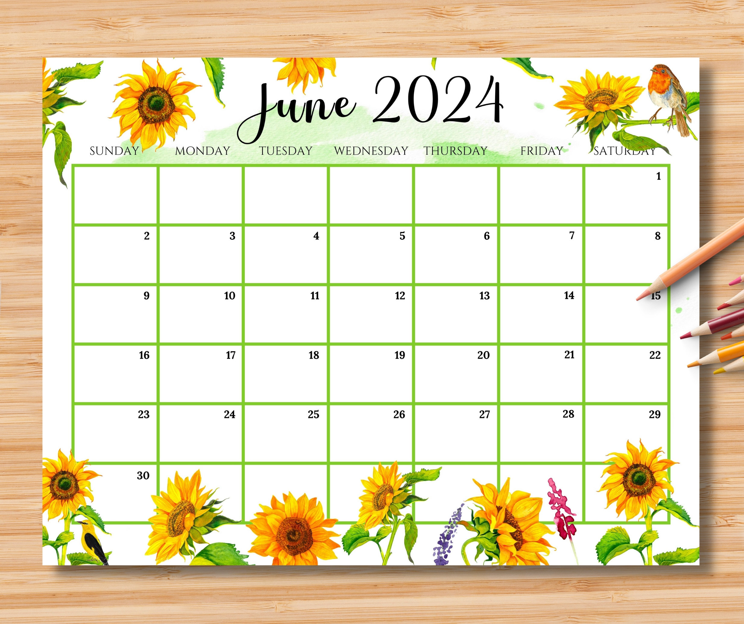 Editable June 2024 Calendar, Gorgeous Summer With Beautiful | Cute June 2024 Printable Calendar