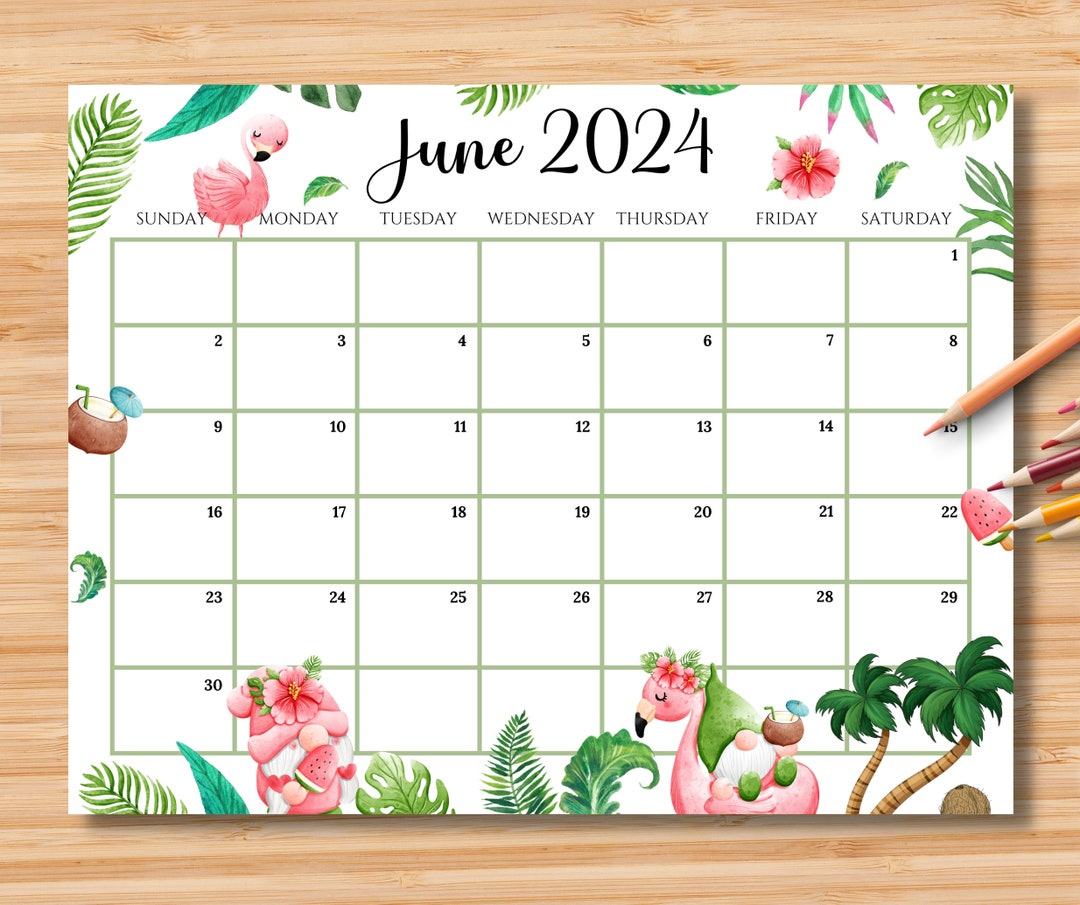 Editable June 2024 Calendar, Joyful Summer With Cute Gnomes | Turning Stone Bingo Calendar June 2024