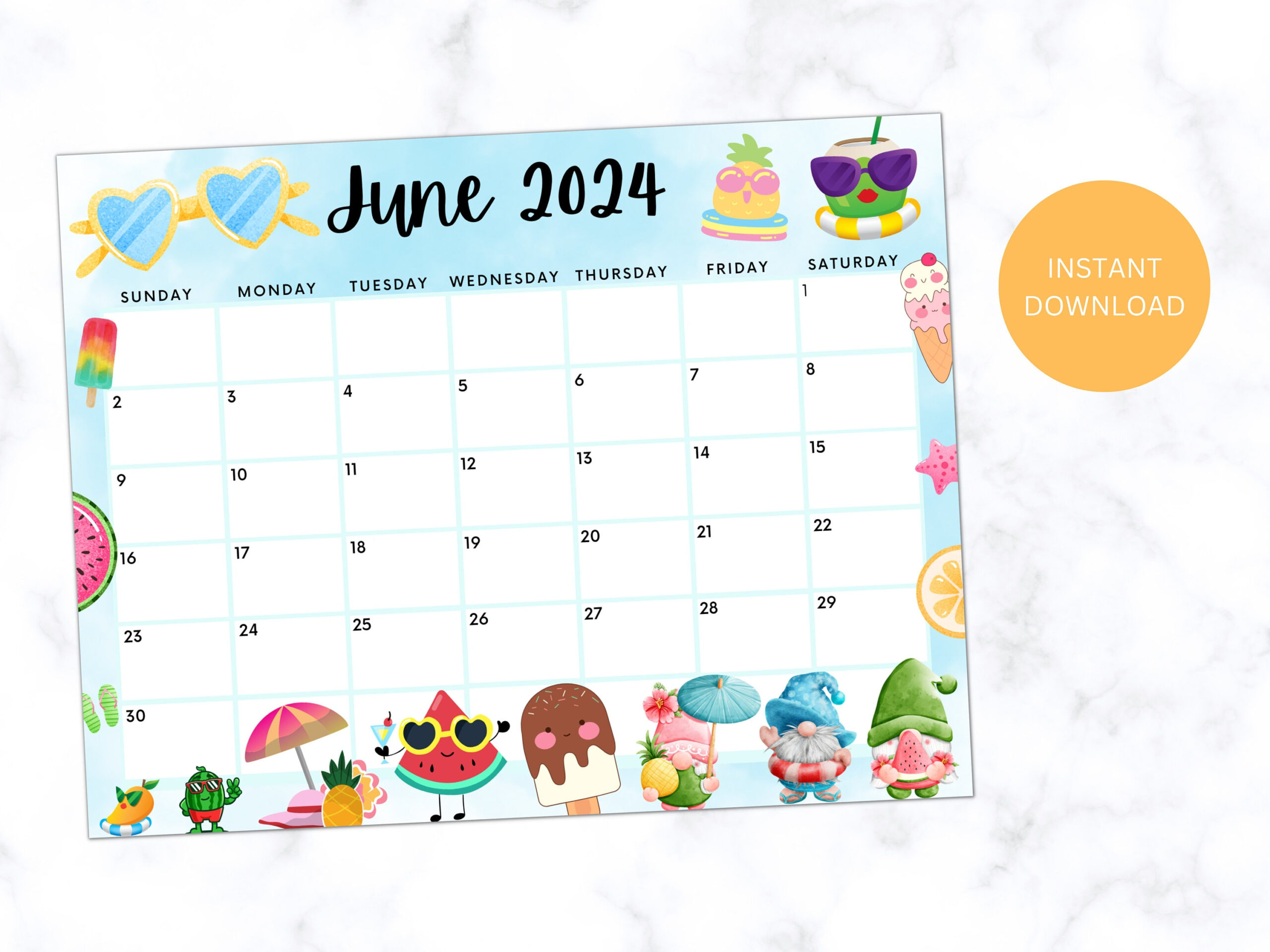 Editable June 2024 Calendar, Printable Classroom Calendar, Cute | Editable June 2024 Calendar Template