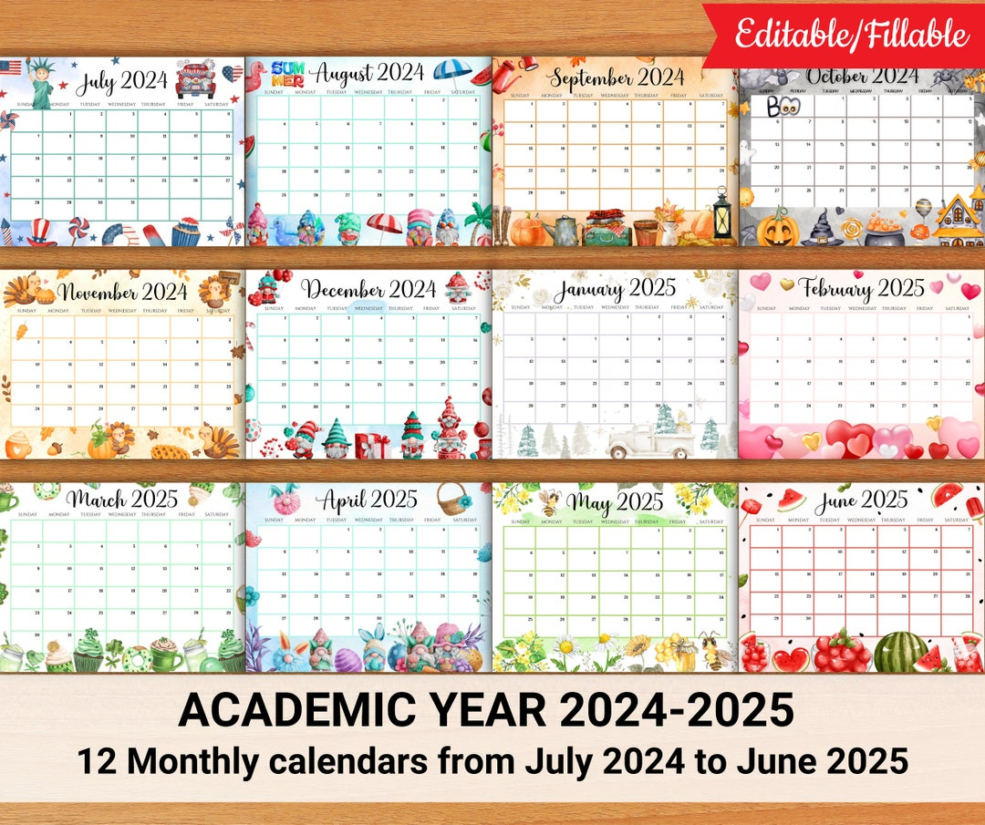 Editable School Calendar 2024-2025 From July To June, Printable | Academic Calendar July 2024 To June 2024