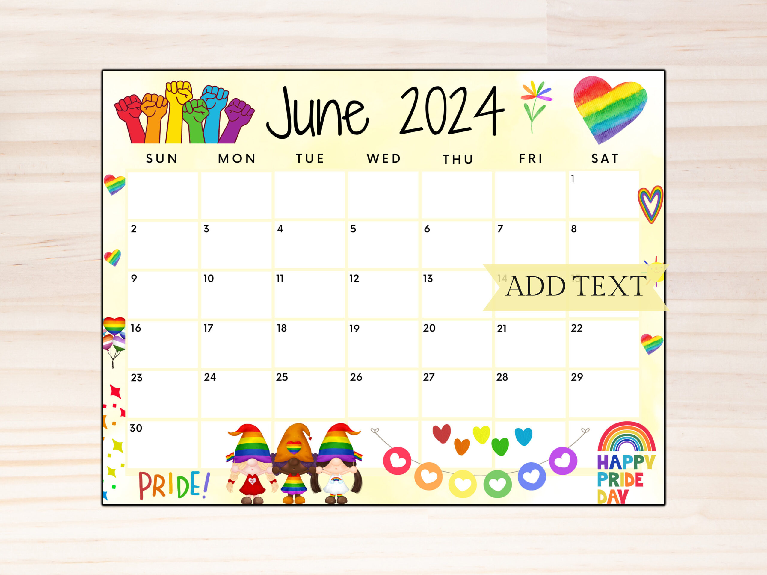 Editierbarer Kalender Juni 2024, Druckbarer Kalender, Pride | June Pride Month 2024 Calendar