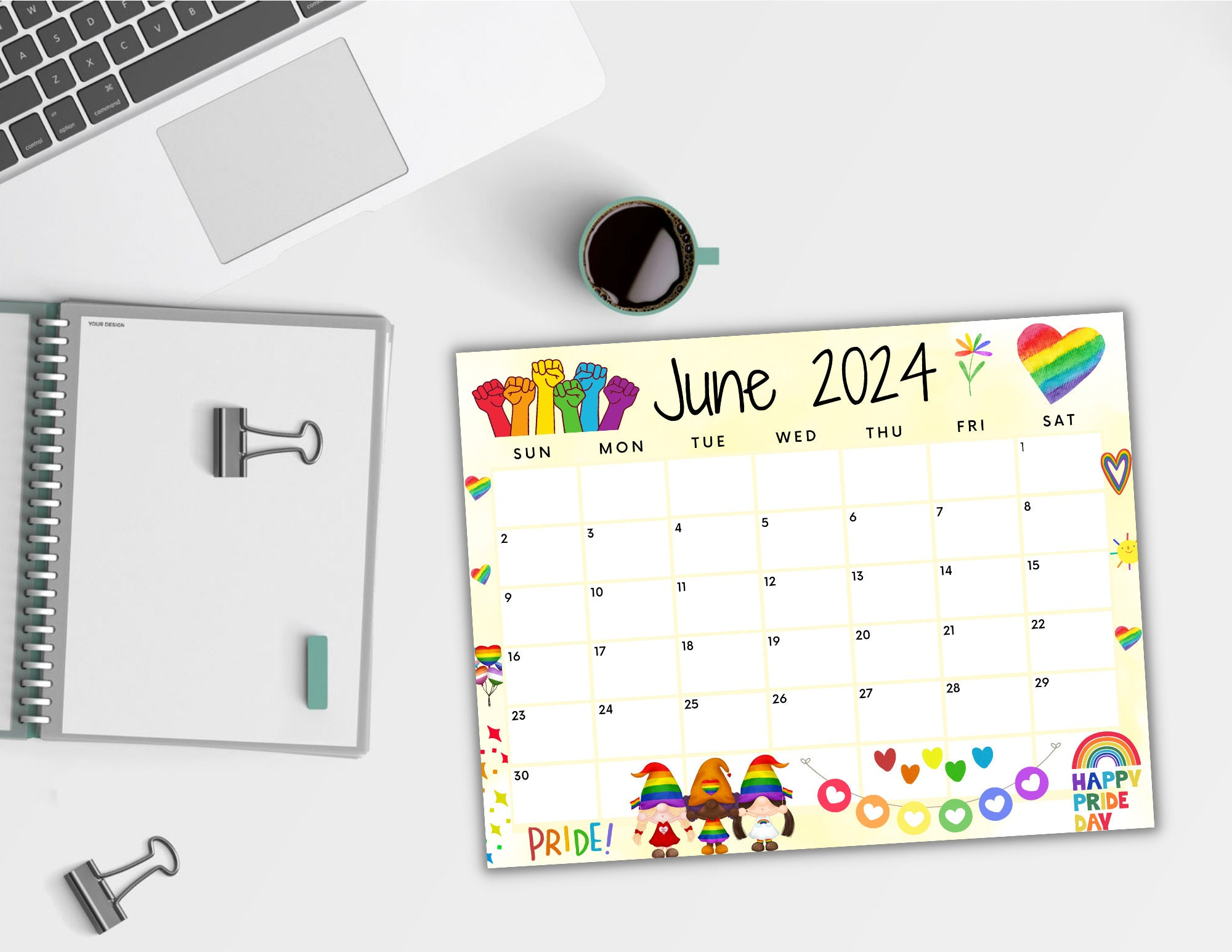 Editierbarer Kalender Juni 2024, Druckbarer Kalender, Pride | Pride Month Calendar 2024 June