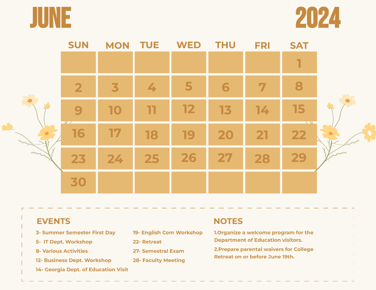 Fancy June 2024 Calendar Template - Edit Online &amp;amp; Download Example | Calendar Events For June 2024