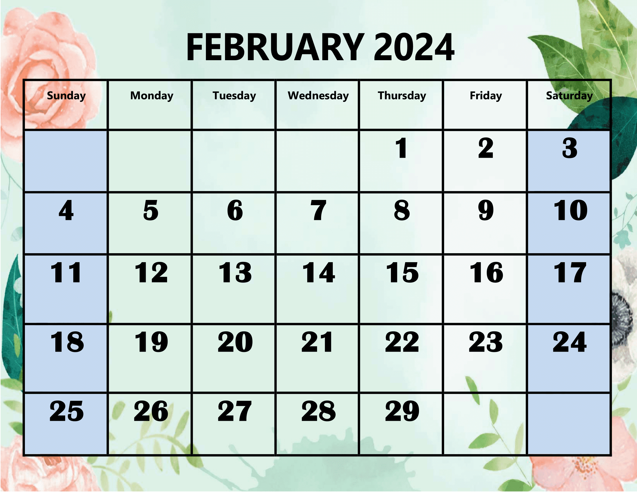 February 2024 Calendar Printable Pdf Template With Holidays | February to June Calendar 2024