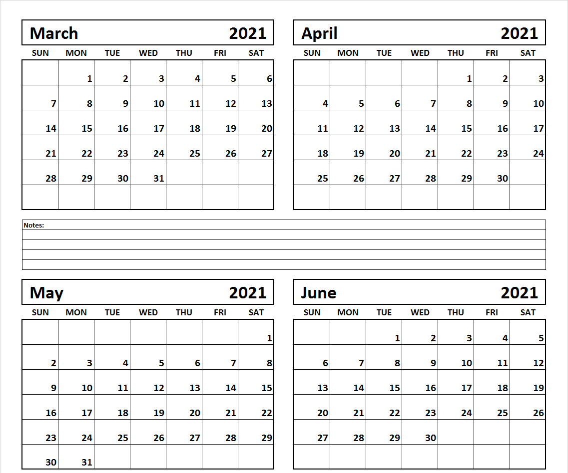 Free April May June 2023 Calendar Printable Template | March April May June Calendar