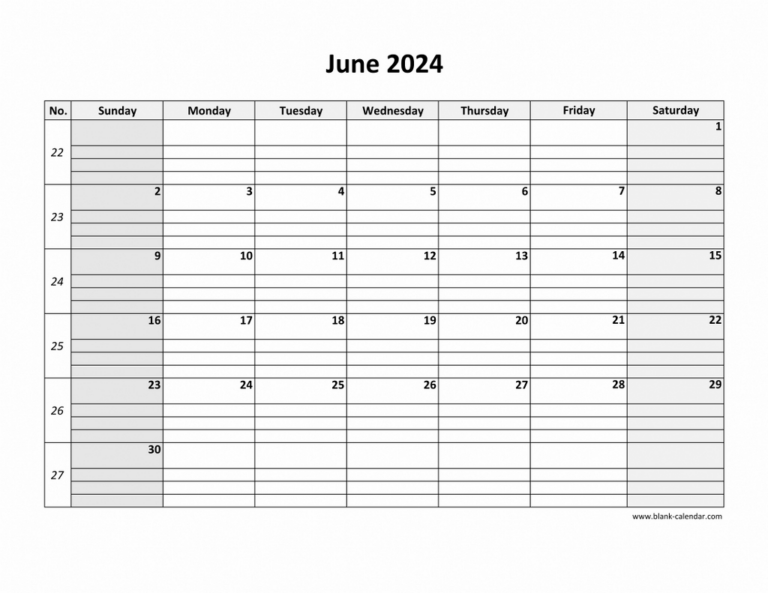 Free Download Printable June 2024 Calendar, Large Box Grid, Space | Free Printable Calendar June 2024 With Lines